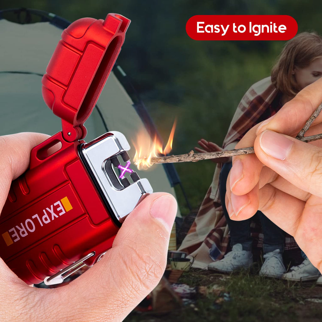 LcFun Electric Dual Arc Lighter USB Rechargeable Outdoor Windproof Flameless Plasma Lighters for Camping, Hiking, Waterproof Matches Survival Tactical Gear Birthday Gifts for Men