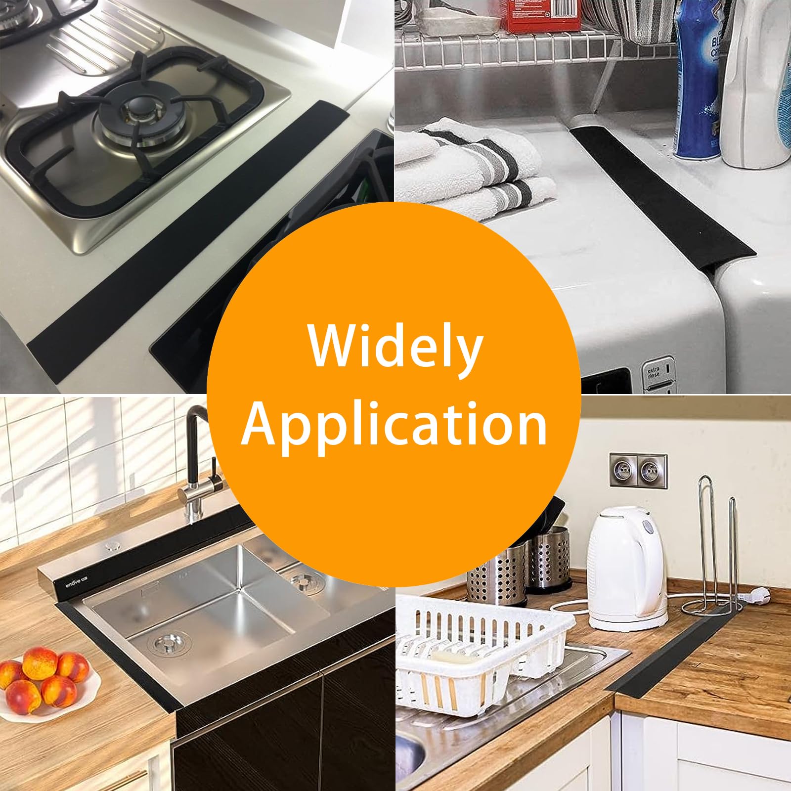 Stainless Steel Stove Gap Covers,Stove Gap Filler, Range Trim Kit, Stove Gap Guards, Heat Resistant and Easy to Clean, Easy retractable Length 13.8" to 27.5", Width 0.79",Black(2PCS)