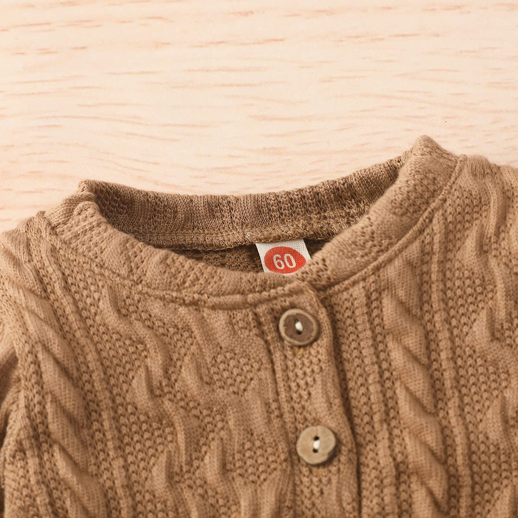 Newborn Baby Boy Girl Clothes Ribbed Knitted Cotton Long Sleeve Romper Long Pants Solid Color Fall Winter Outfits