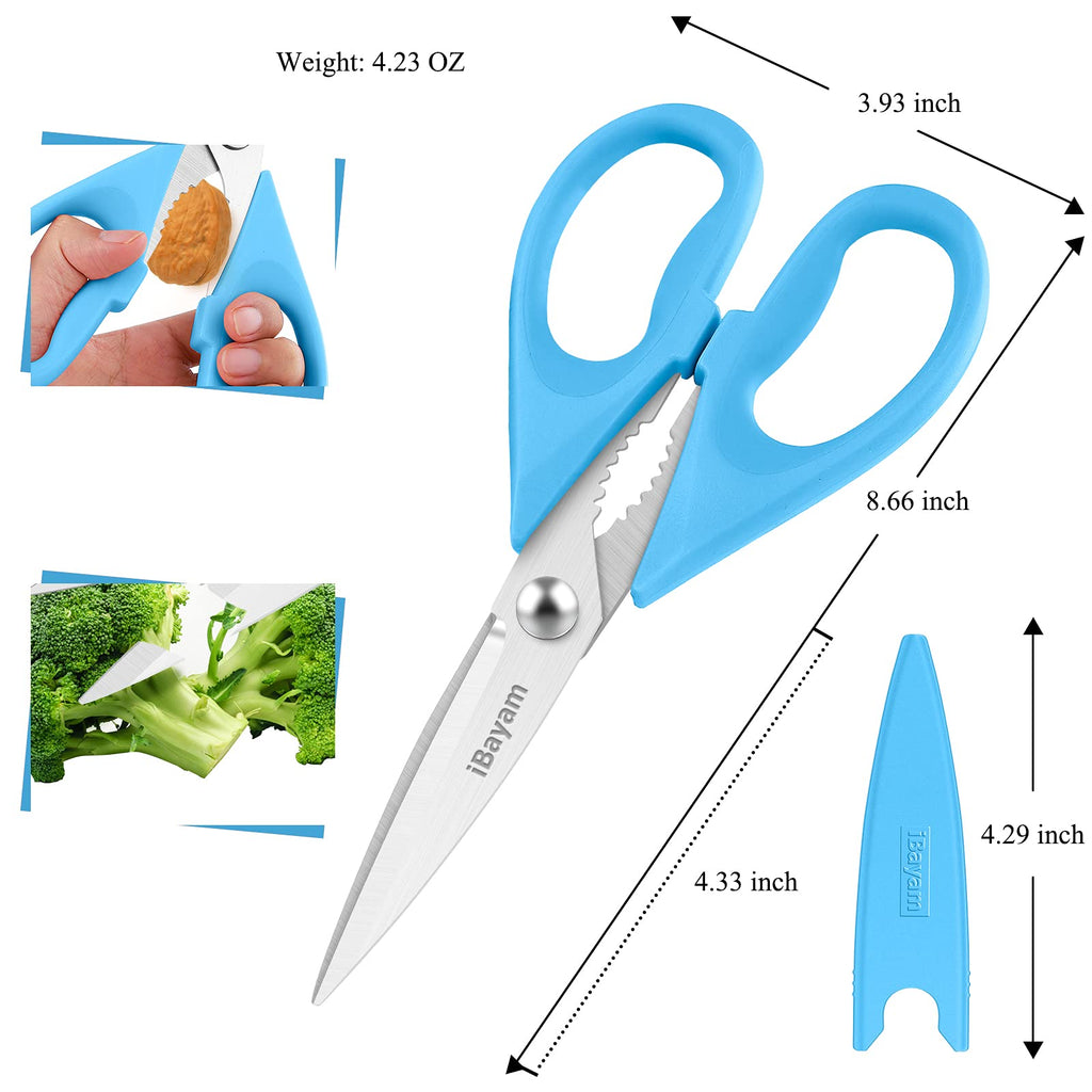 iBayam Kitchen Scissors All Purpose Heavy Duty 2 Pack with Protective Sheath, Stainless Steel Shears Kitchen Utensils Set for Cutting Food Cooking Meat Poultry Dishwasher Safe Soft Comfort-Grip