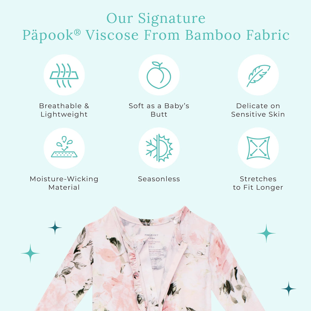 Posh Peanut Footie Pajamas for Baby Girls – Sleepers in Ultra-Soft Viscose from Bamboo with 2-Way Zipper & Ruffle Trim