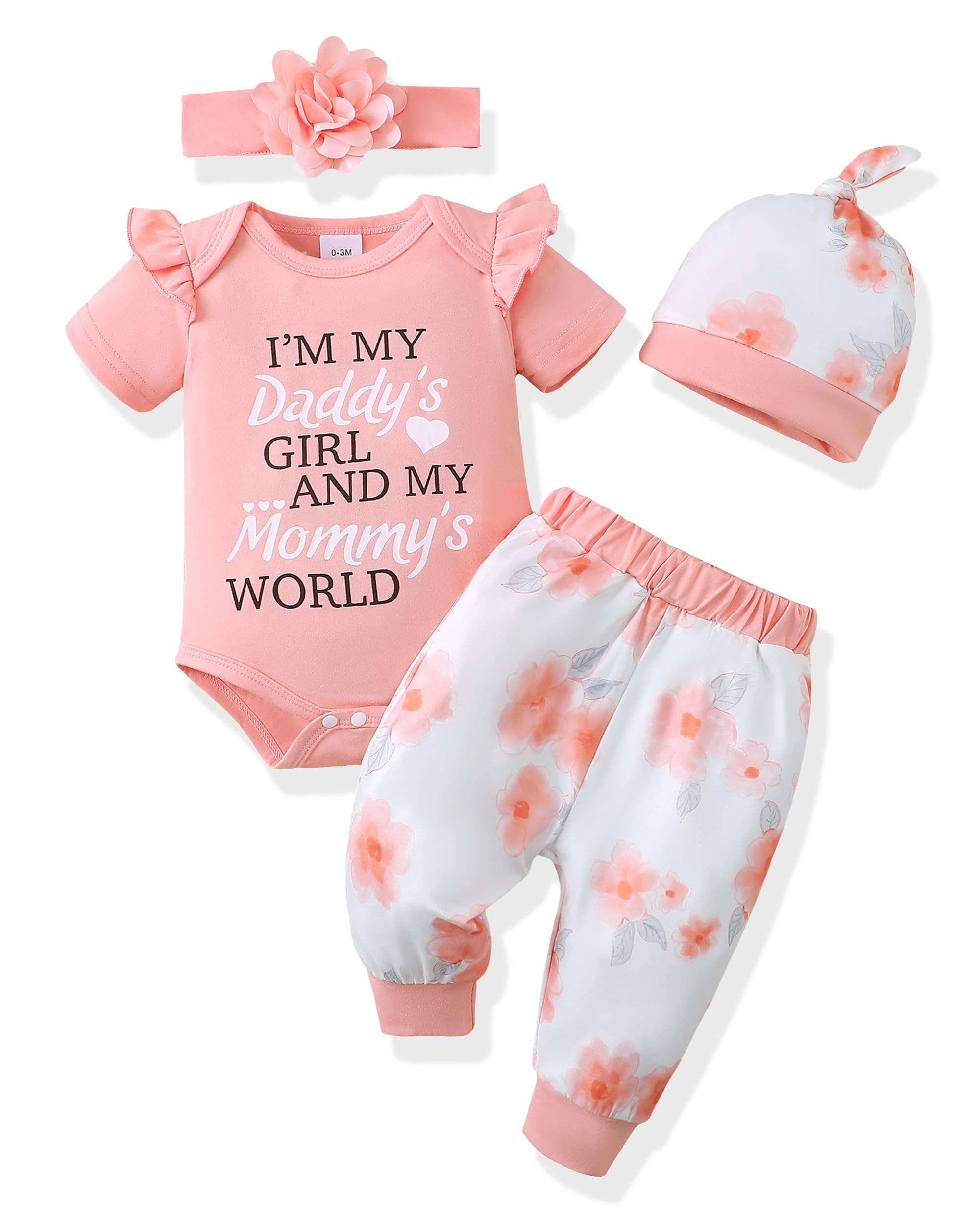 Renotemy Newborn Infant Baby Girl Clothes Summer Outfits Infant Romper Pants Cute Toddler Girl Clothes Gift Set