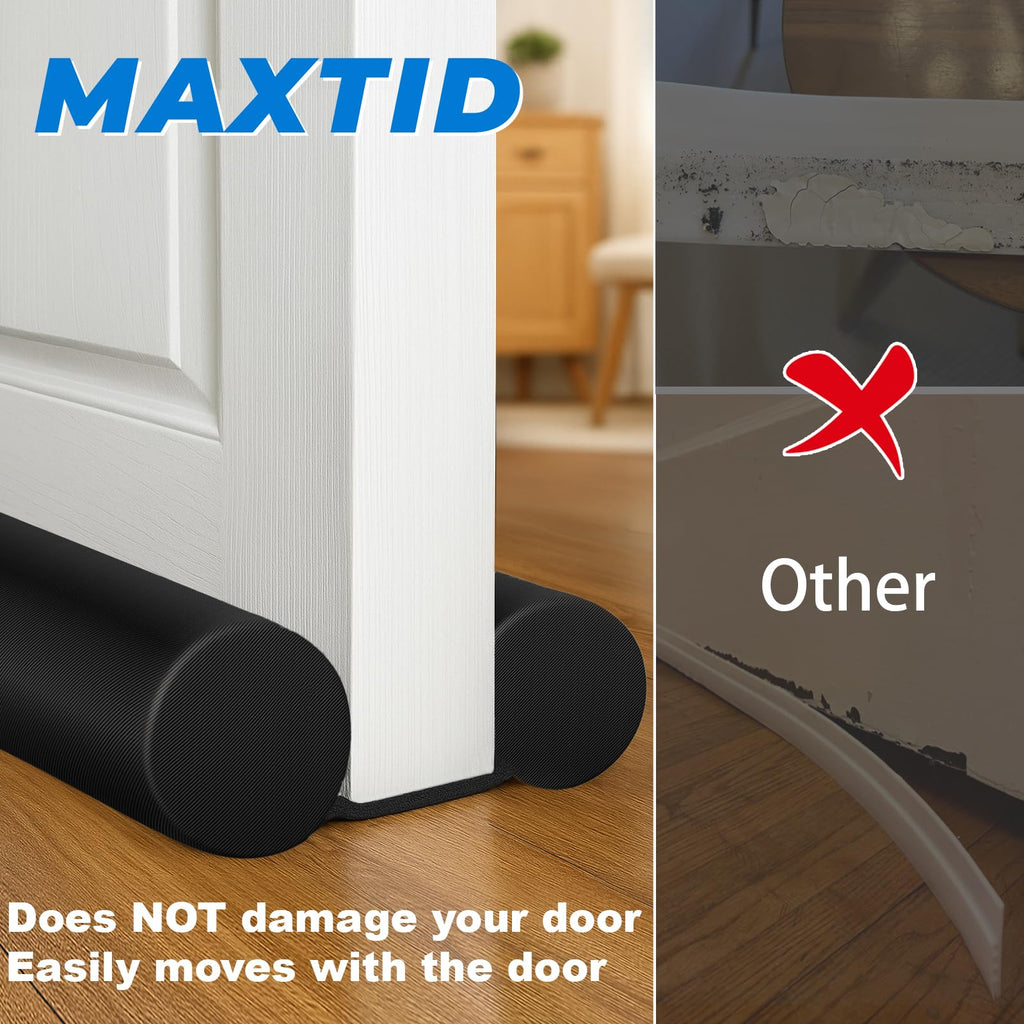 MAXTID Large Door Draft Stopper for Bottom of Doors 36” Under Door Sweep Noise Blocker Black Gap Stoppers Adjustable Doors Seal Sweep Guard Draft, Window Breeze Stoppers, Home Essentials Gadgets