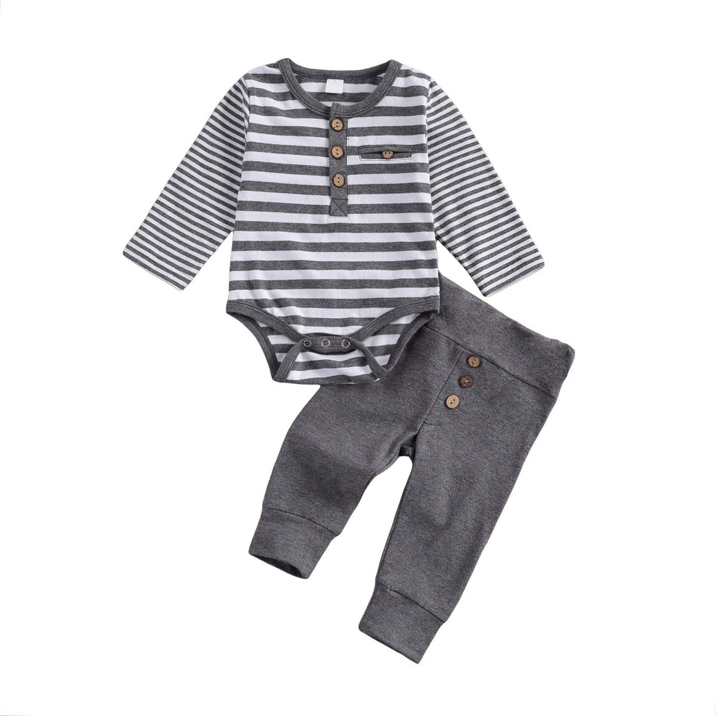 Newborn Baby Boy Girl Clothes Ribbed Knitted Cotton Long Sleeve Romper Long Pants Solid Color Fall Winter Outfits