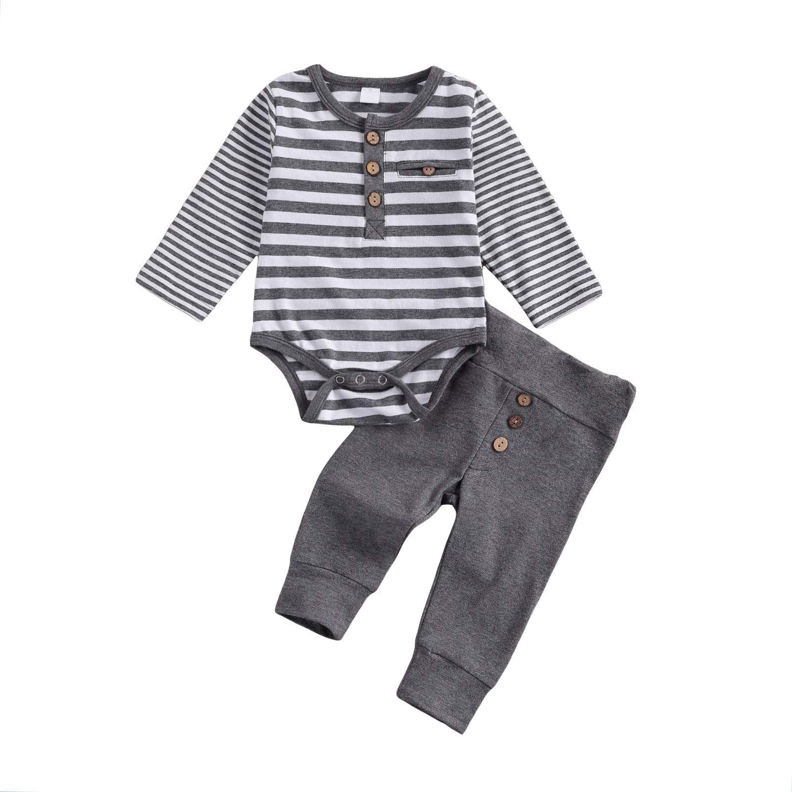 Newborn Baby Boy Girl Clothes Ribbed Knitted Cotton Long Sleeve Romper Long Pants Solid Color Fall Winter Outfits
