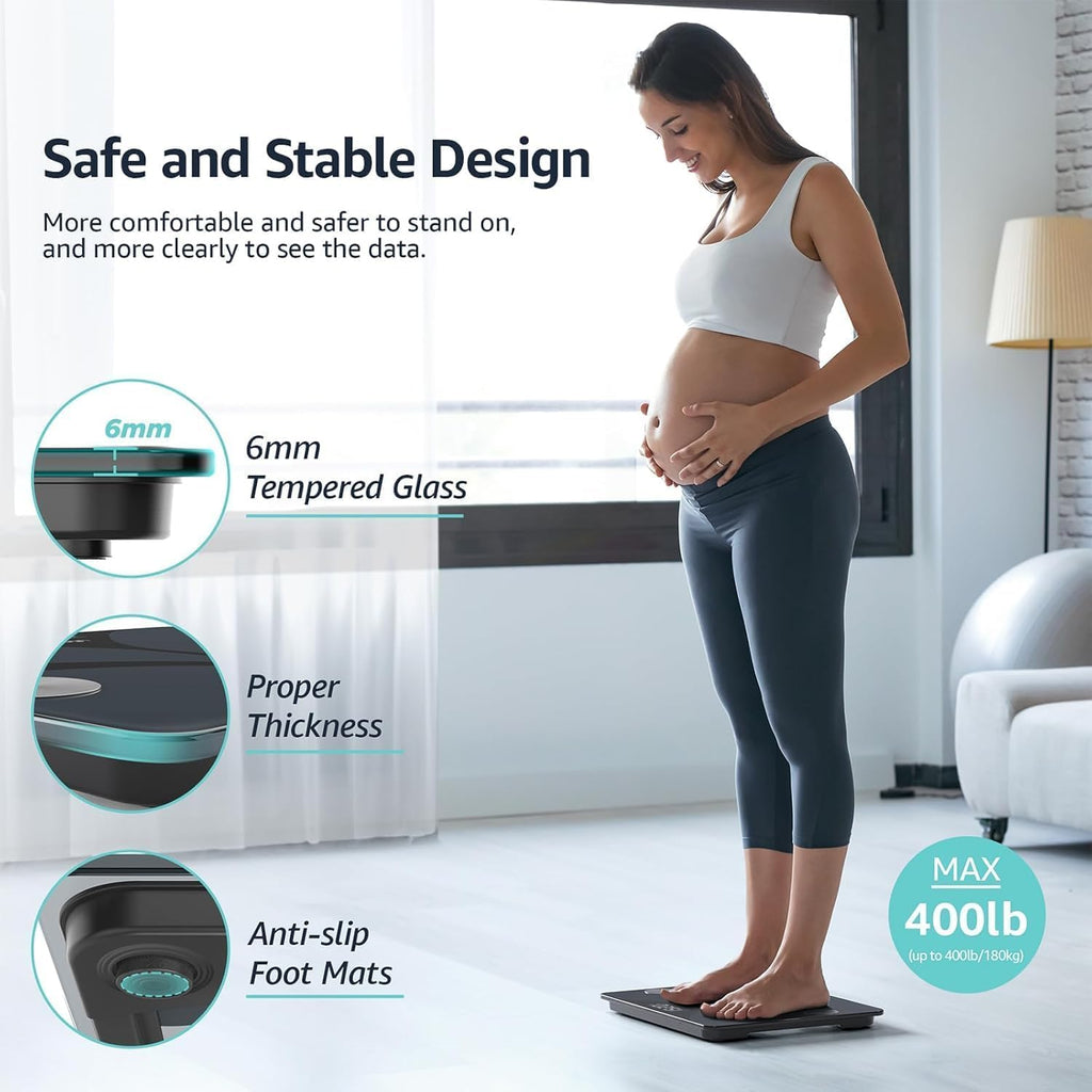 Posture Body Fat Scale, Extra Large Display Digital Bathroom Wireless Weight Scale Composition Analyzer with Heart Rate Heart Index & Body Shape Index with Free APP 400Lb Black