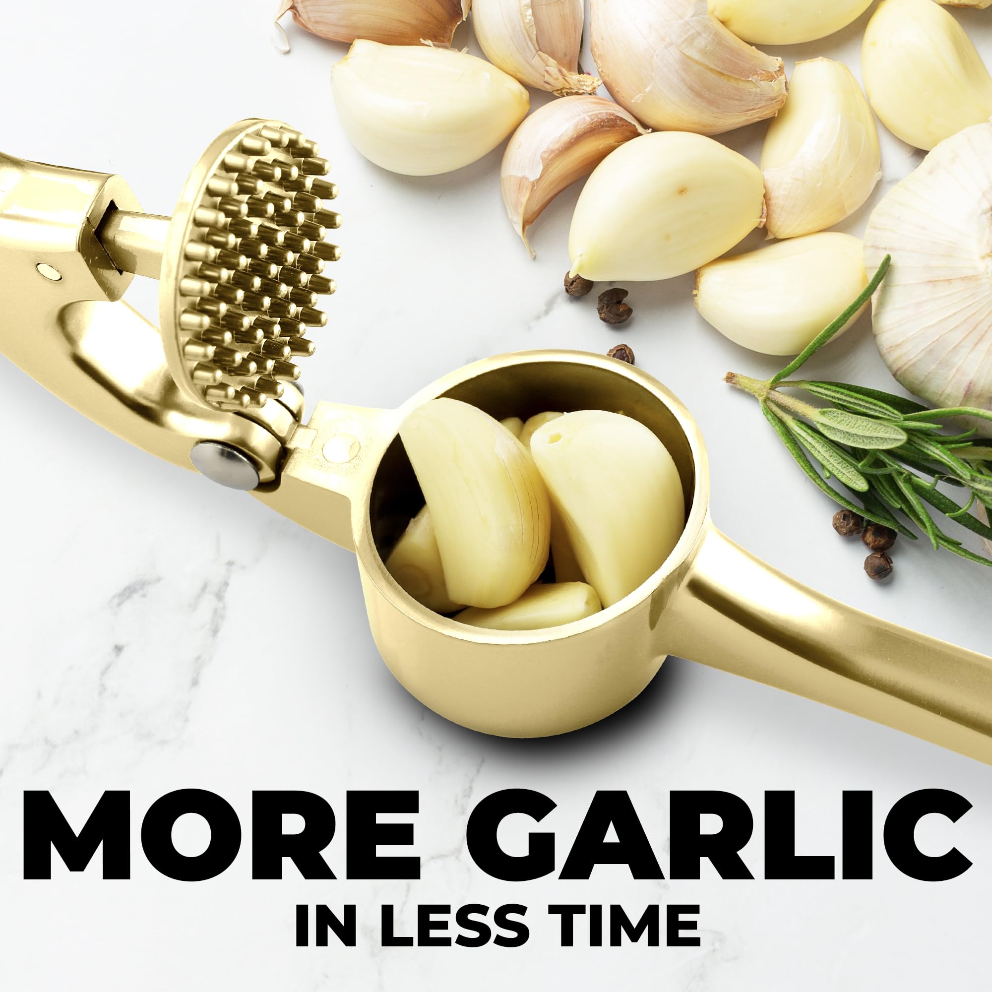 Zulay Kitchen Premium Garlic Press Set - Rust Proof Professional Garlic Mincer Tool - Easy-Squeeze, Easy-Clean with Soft, Ergonomic Handle - Silicone Garlic Peeler & Brush (Silver)