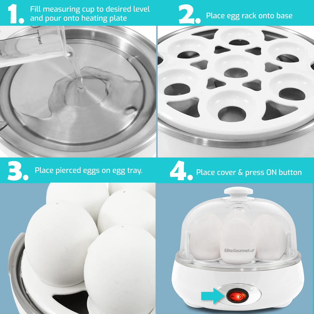 Elite Gourmet EGC115M Easy Egg Cooker Electric 7-Egg Capacity, Soft, Medium, Hard-Boiled Egg Cooker with Auto Shut-Off, Measuring Cup Included, BPA Free, Retro Mint