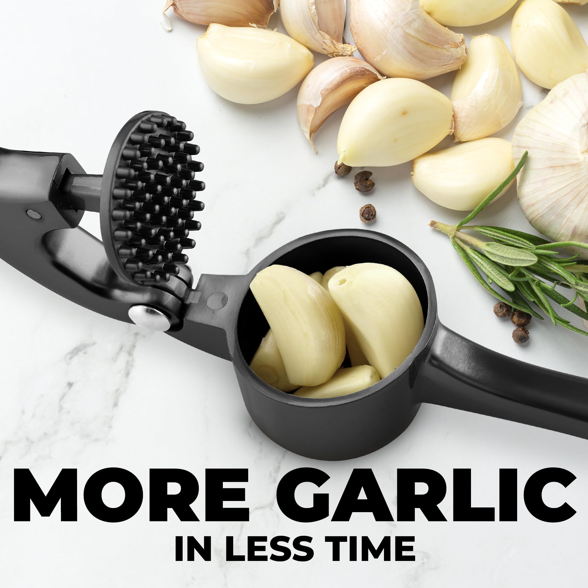 Zulay Kitchen Premium Garlic Press Set - Rust Proof Professional Garlic Mincer Tool - Easy-Squeeze, Easy-Clean with Soft, Ergonomic Handle - Silicone Garlic Peeler & Brush (Silver)