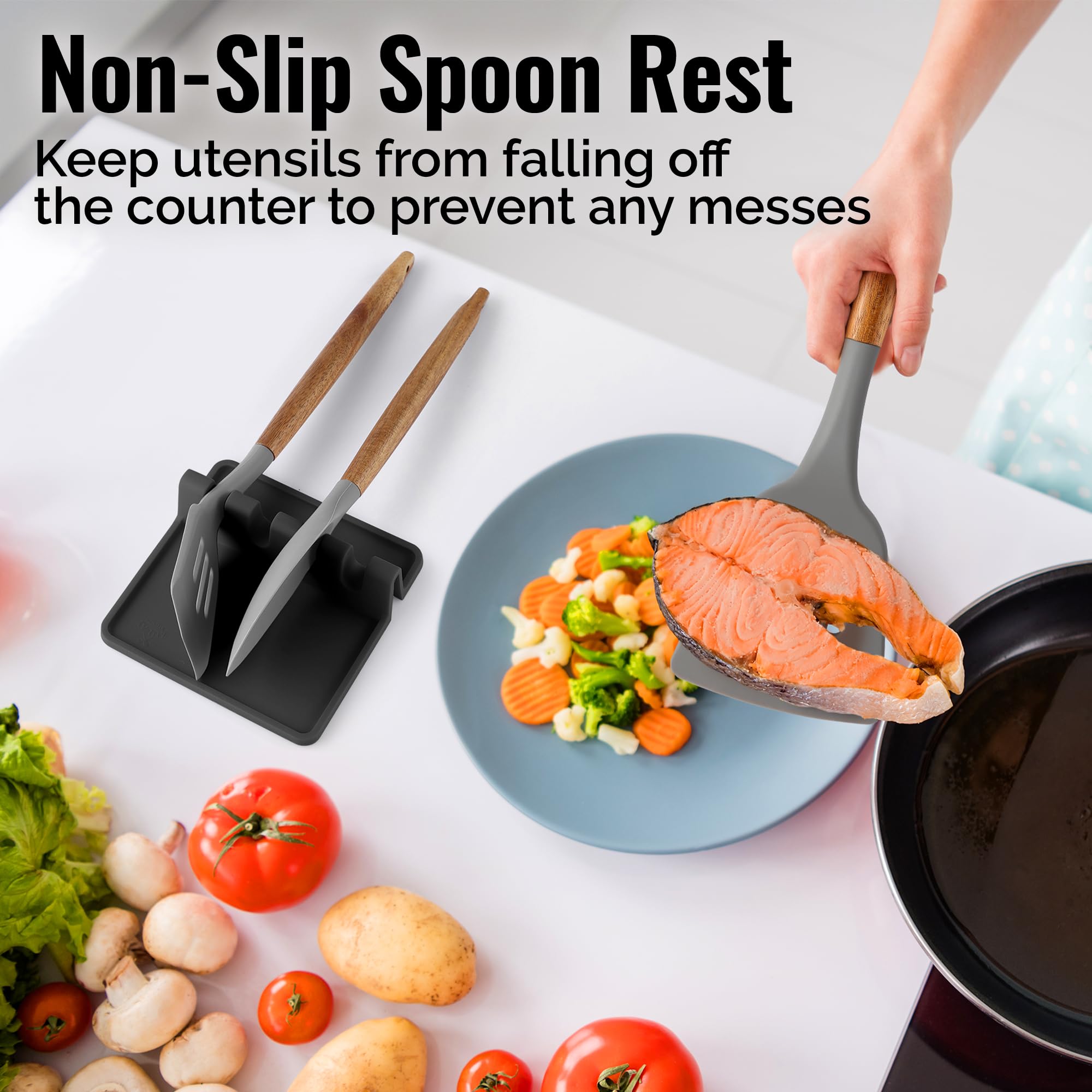 Zulay Kitchen Spoon Rest for Multiple Utensils High Heat-Resistant Silicone Drip Pad, BPA-Free Spoon Holder for Stove Top, Kitchen Gadget Holder for Ladles, Tongs, Cooking Spatula - Makes Great Gift