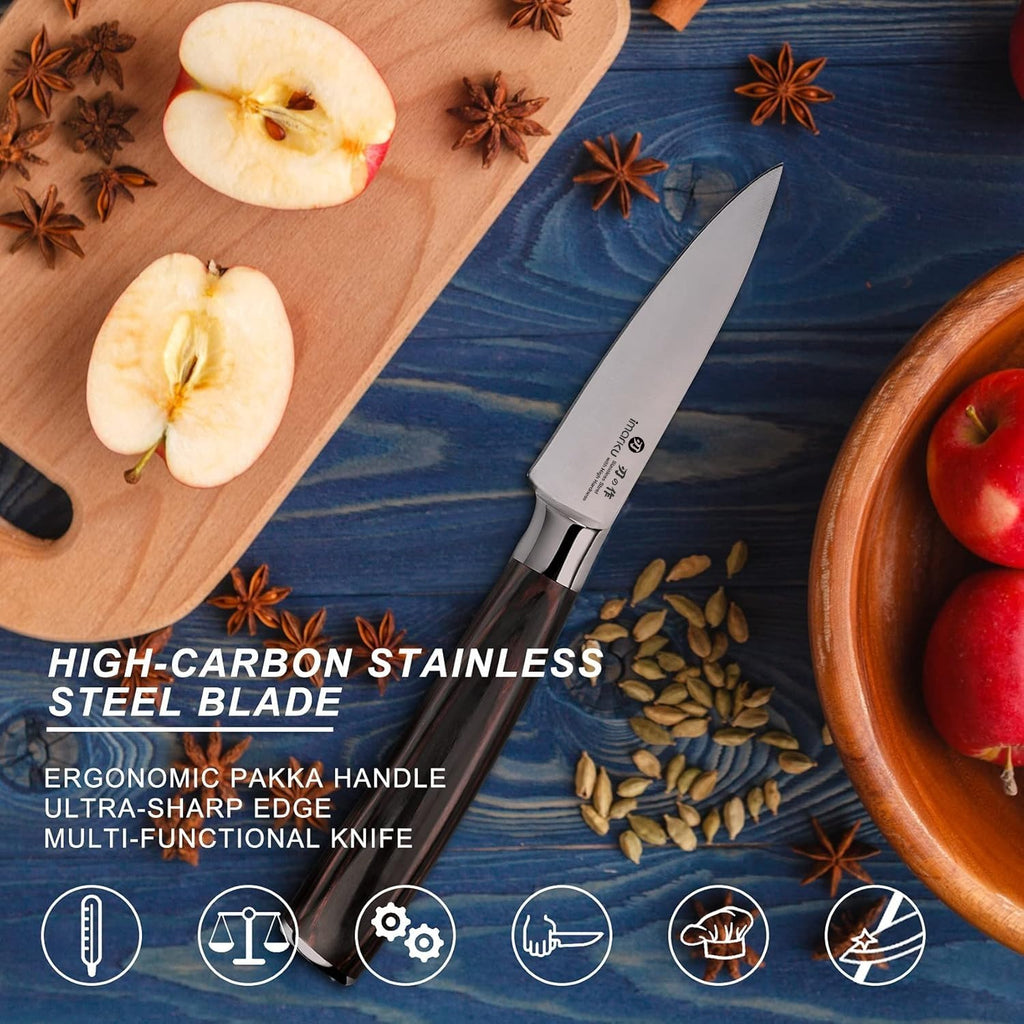 imarku 14-Piece Knife Set, Japanese Stainless Steel Knives Set for Kitchen, Full-Tang Gyutou Knife Sets with Block and Build-in Sharpener, Brown, Dishwasher Safe, House Warming Gifts for Mom