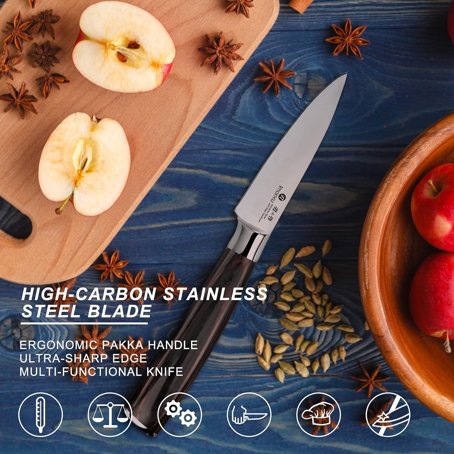 imarku 14-Piece Knife Set, Japanese Stainless Steel Knives Set for Kitchen, Full-Tang Gyutou Knife Sets with Block and Build-in Sharpener, Brown, Dishwasher Safe, House Warming Gifts for Mom