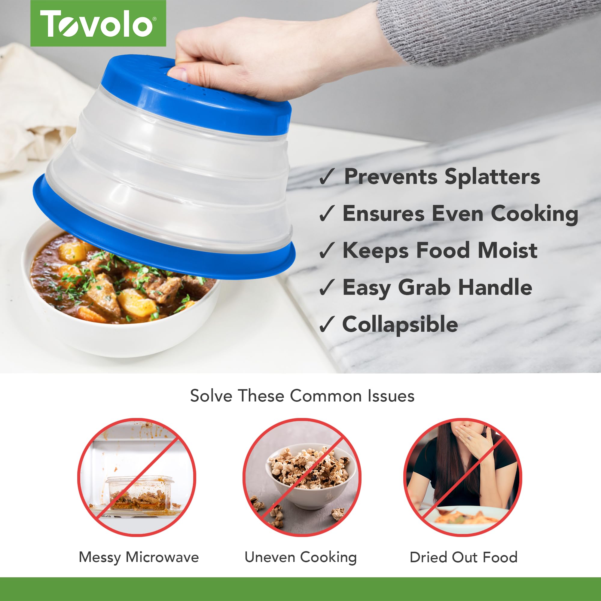 Tovolo Microwave Splatter Cover for Food, Medium (Charcoal) - Collapsible & Vented Silicone Splatter Guard Lid - Microwave Plate & Dish Cover with Handle - BPA-Free Kitchen Gadget for Meal Prep