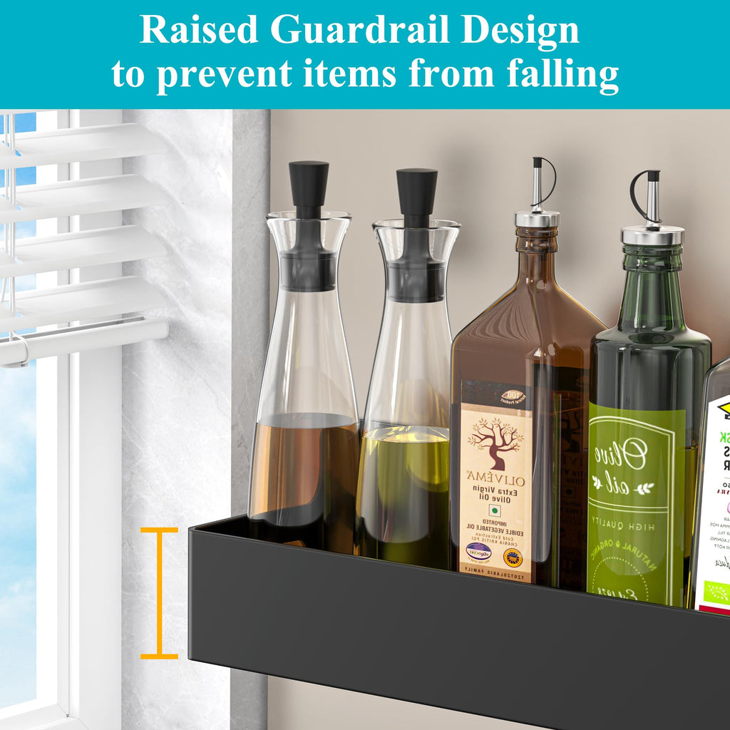 HuggieGems 4 Pack Magnetic Spice Rack Organizer for Refrigerator and Oven, Black Fridge Organizers and Storage for Kitchen