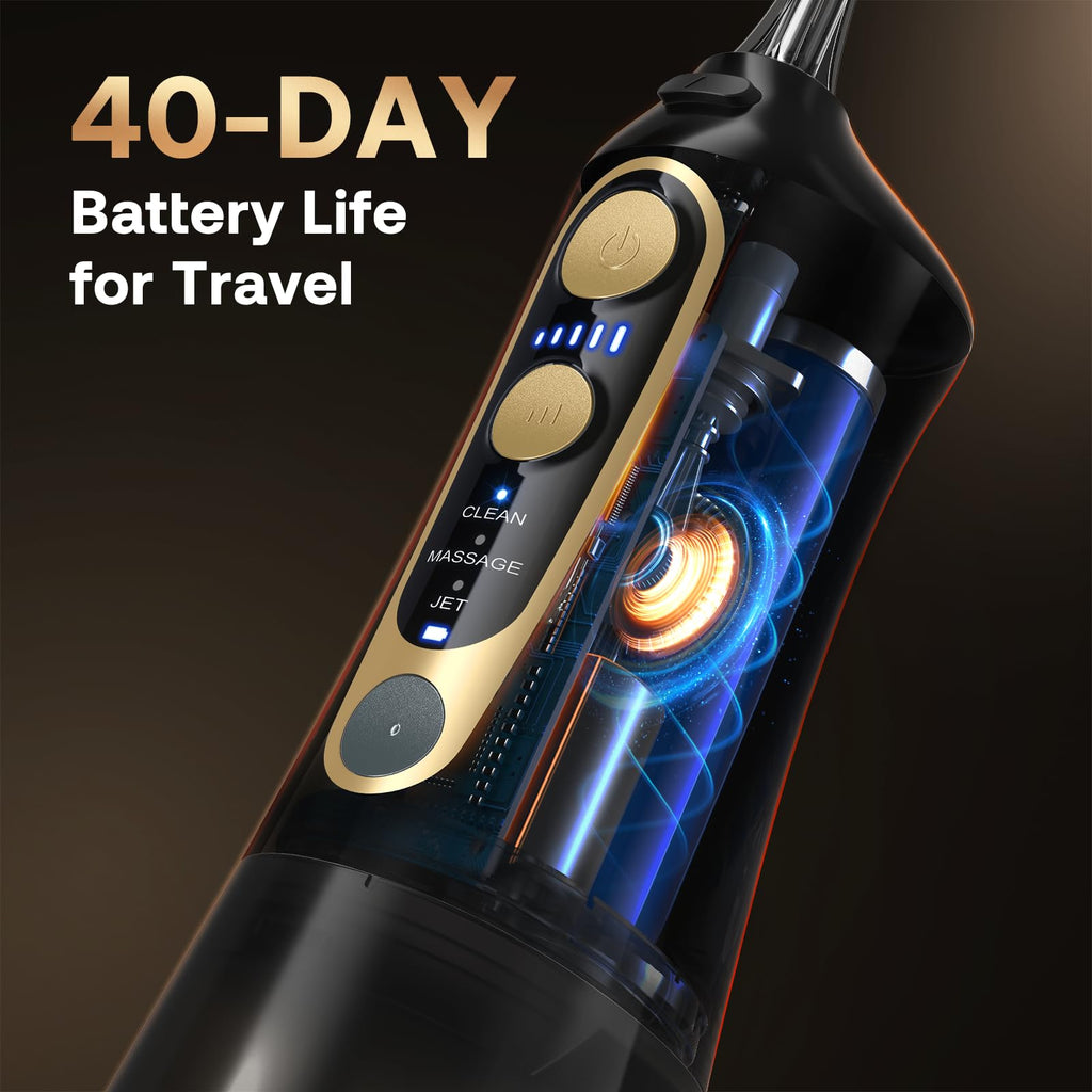 Bitvae Water Dental Flosser for Teeth, Cordless Water Teeth Cleaner Picks, 3 Modes 5 Intensities, IPX7 Waterproof, Rechargeable Water Dental Picks for Cleaning - Black