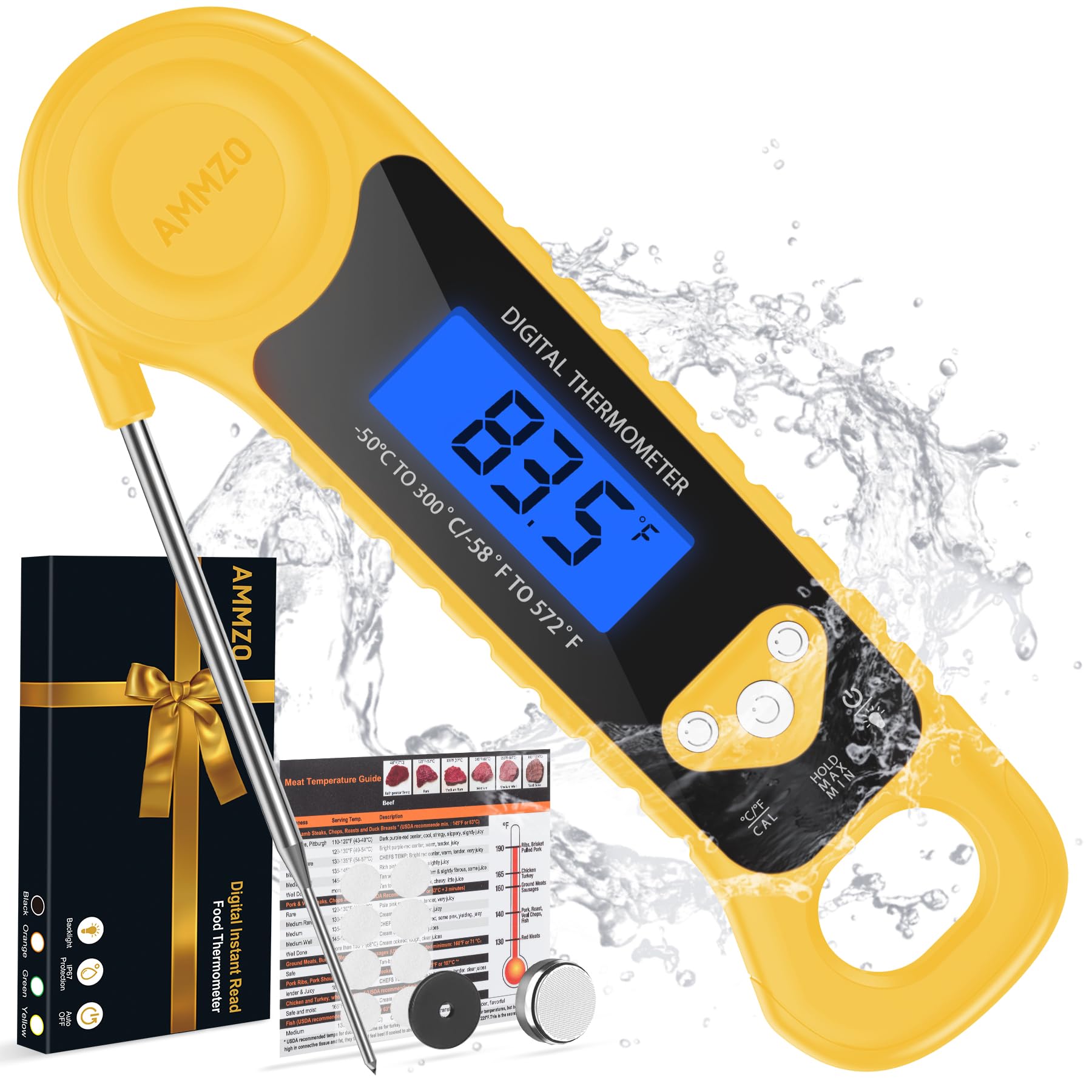 AMMZO Meat Thermometer Digital, Instant Read Food Thermometer for Cooking, Grilling, Baking, Frying & Candy Making, Essentials Kitchen Gadgets Accessory, Gifts for Men Women Dad Mom Birthday
