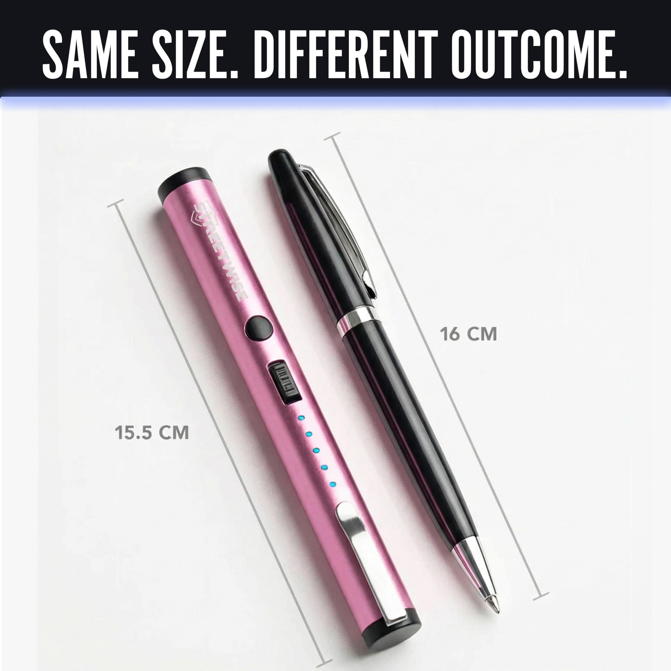 Streetwise Pain Pen 25,000,000 Volts Stun Gun for Self Protection - Tactical Stun Pen for Women and Men, USB Rechargeable, Battery Indicator, Durable Clip, Compact and Concealable for Protection