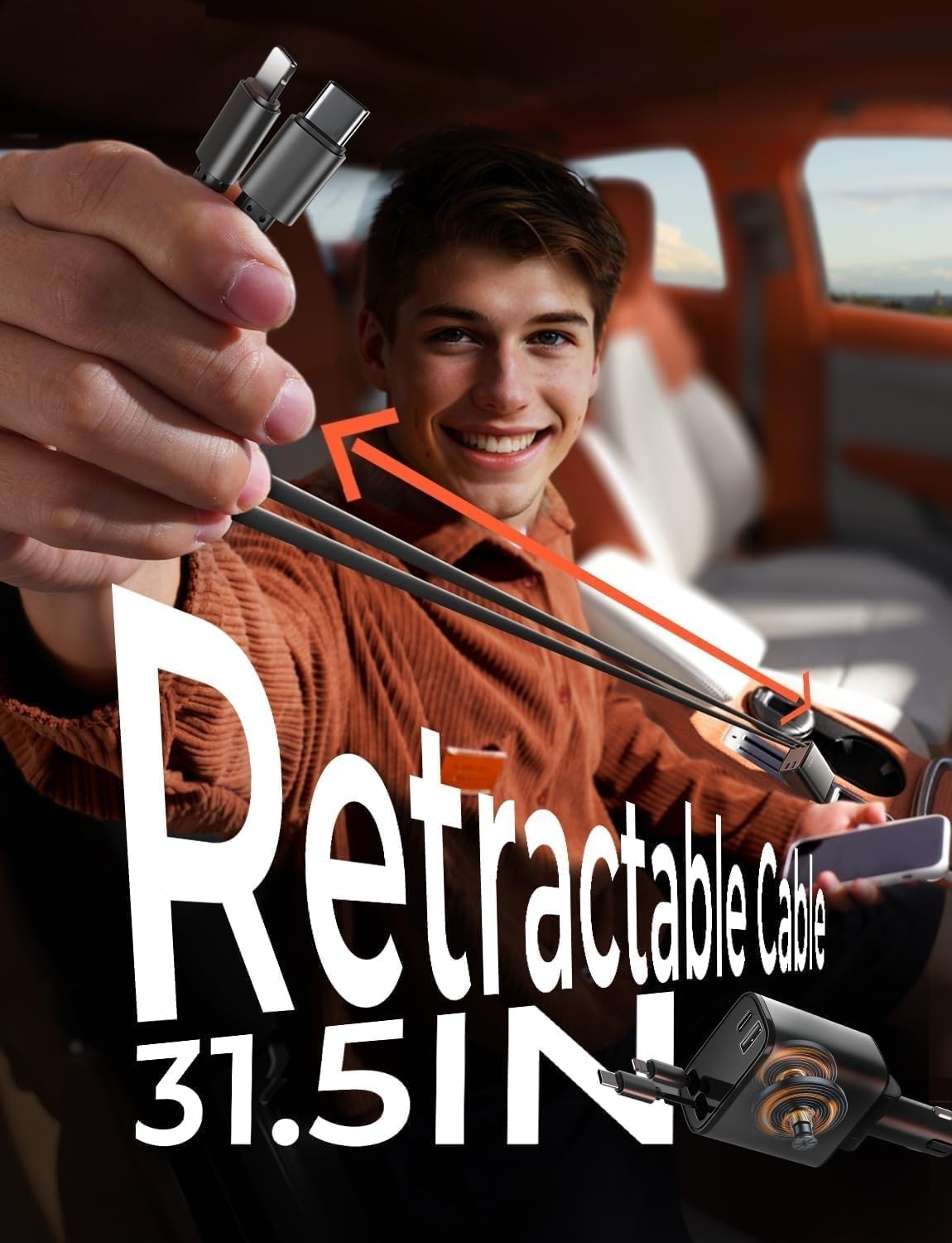 LISEN Retractable Car Charger, Gifts for Mothers Day 2026, 84W Car Charger USB C Fast Charge, Gifts for Mom Dad Him Her, Travel Essentials Car Accessories for Men Women Gifts for iPhone 17 16 15 14 13