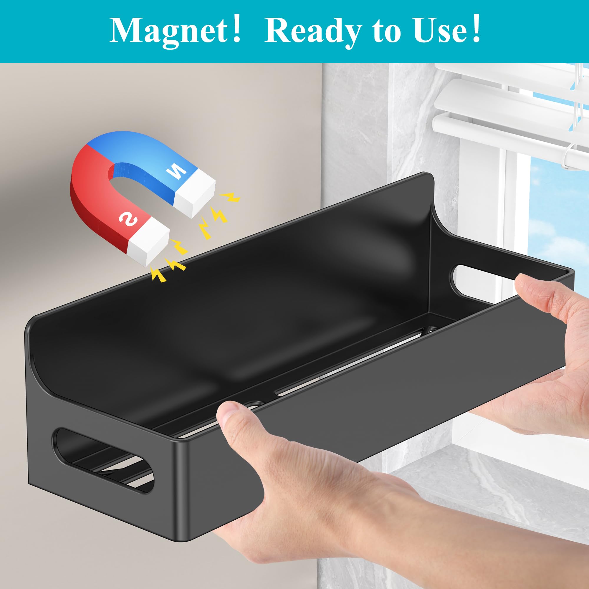 HuggieGems 4 Pack Magnetic Spice Rack Organizer for Refrigerator and Oven, Black Fridge Organizers and Storage for Kitchen