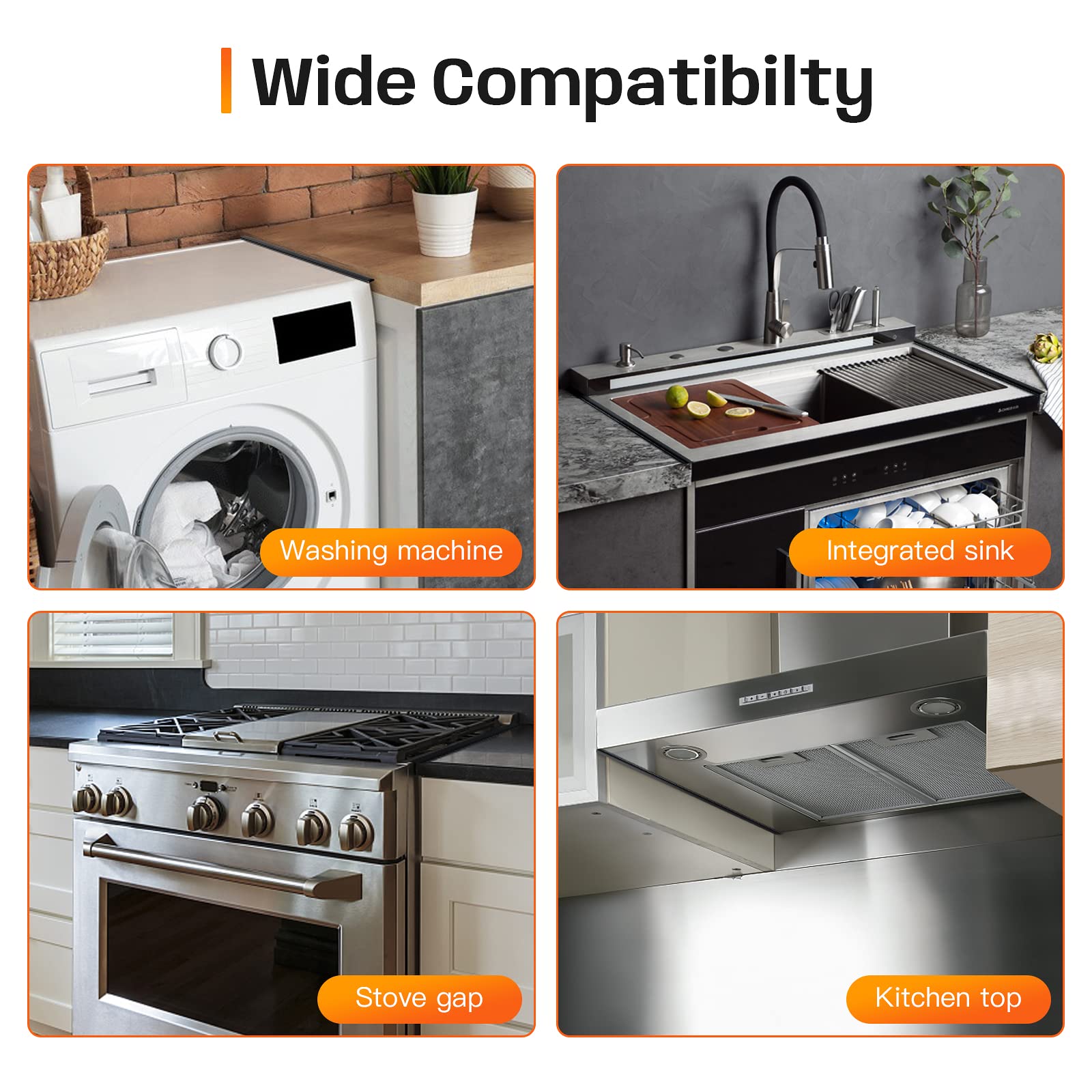 Stainless Steel Stove Gap Covers,Stove Gap Filler, Range Trim Kit, Stove Gap Guards, Heat Resistant and Easy to Clean, Easy retractable Length 13.8" to 27.5", Width 0.79",Black(2PCS)