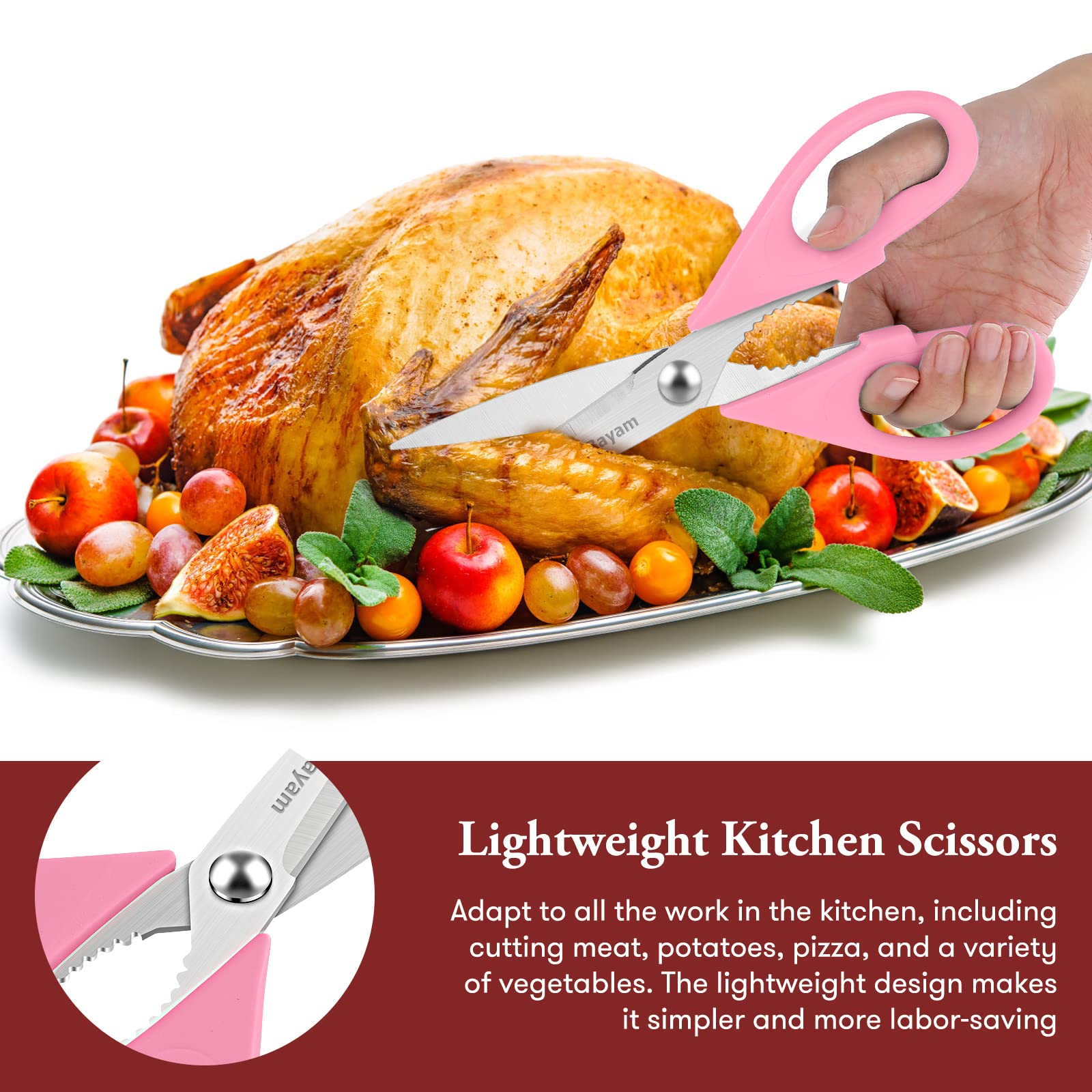 iBayam Kitchen Scissors All Purpose Heavy Duty 2 Pack with Protective Sheath, Stainless Steel Shears Kitchen Utensils Set for Cutting Food Cooking Meat Poultry Dishwasher Safe Soft Comfort-Grip