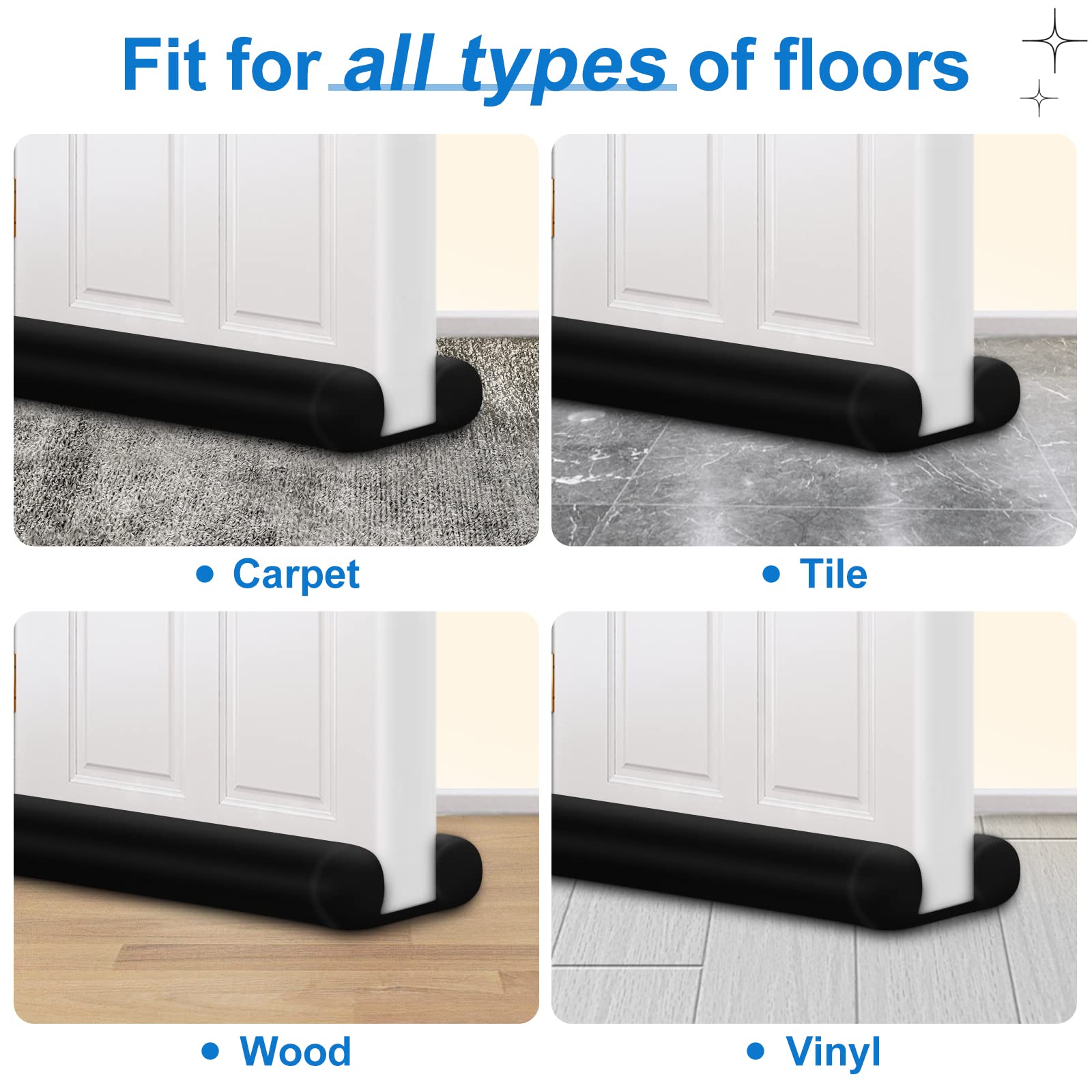 MAXTID Large Door Draft Stopper for Bottom of Doors 36” Under Door Sweep Noise Blocker Black Gap Stoppers Adjustable Doors Seal Sweep Guard Draft, Window Breeze Stoppers, Home Essentials Gadgets