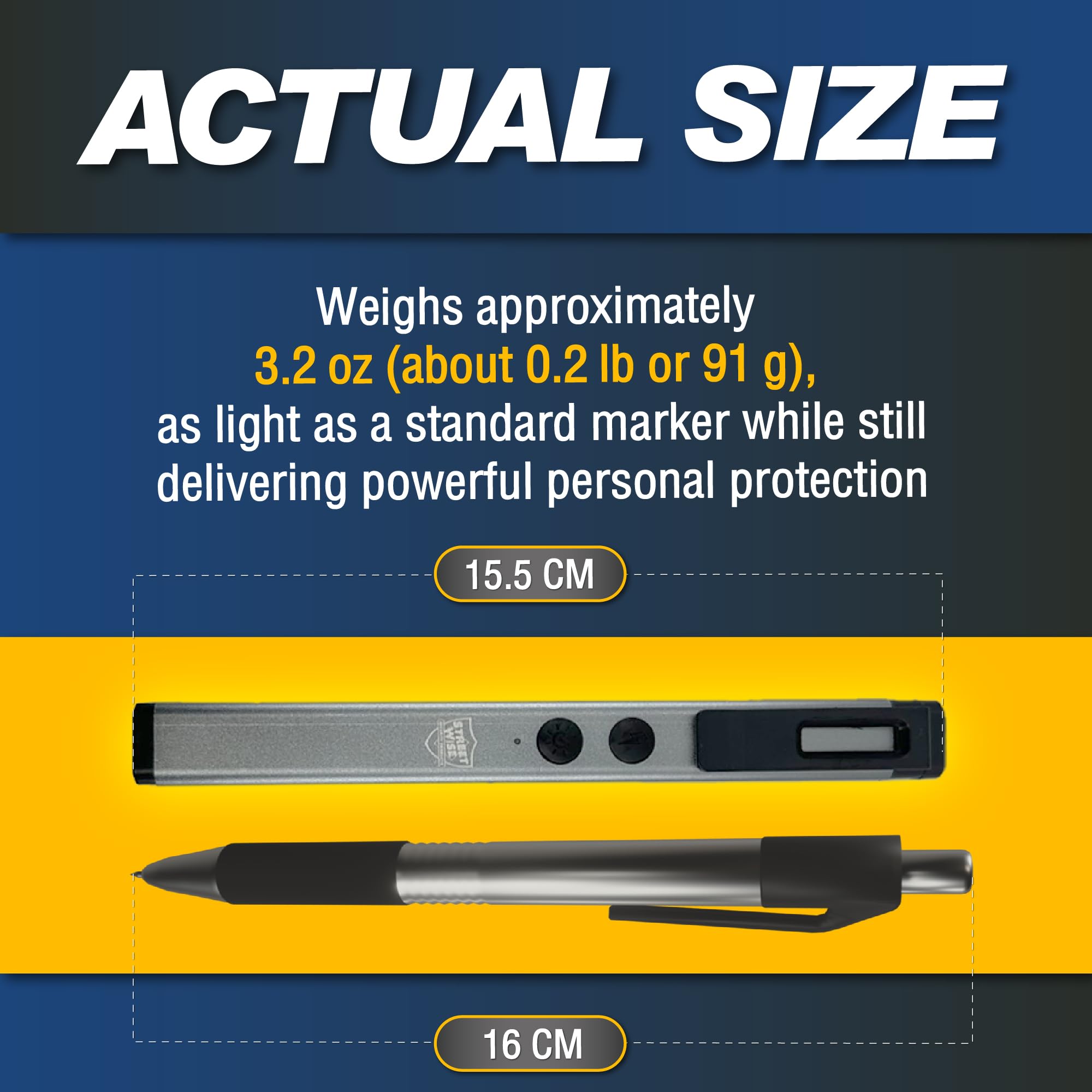 Streetwise Pain Pen 25,000,000 Volts Stun Gun for Self Protection - Tactical Stun Pen for Women and Men, USB Rechargeable, Battery Indicator, Durable Clip, Compact and Concealable for Protection