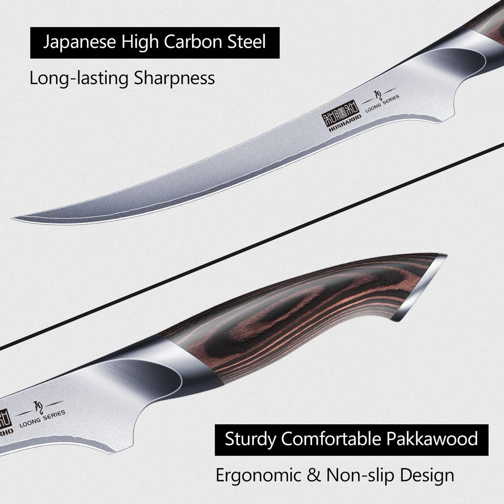 HOSHANHO Fillet Knife 7 Inch, Super Sharp Boning Knife in High Carbon Stainless Steel, Professional Japanese Fish Knives for Meat Poultry Cutting