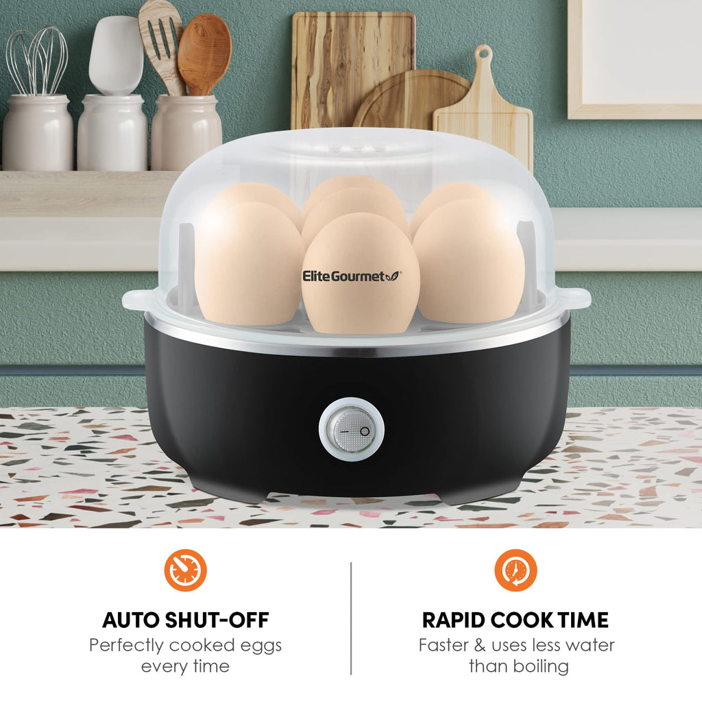 Elite Gourmet EGC115M Easy Egg Cooker Electric 7-Egg Capacity, Soft, Medium, Hard-Boiled Egg Cooker with Auto Shut-Off, Measuring Cup Included, BPA Free, Retro Mint