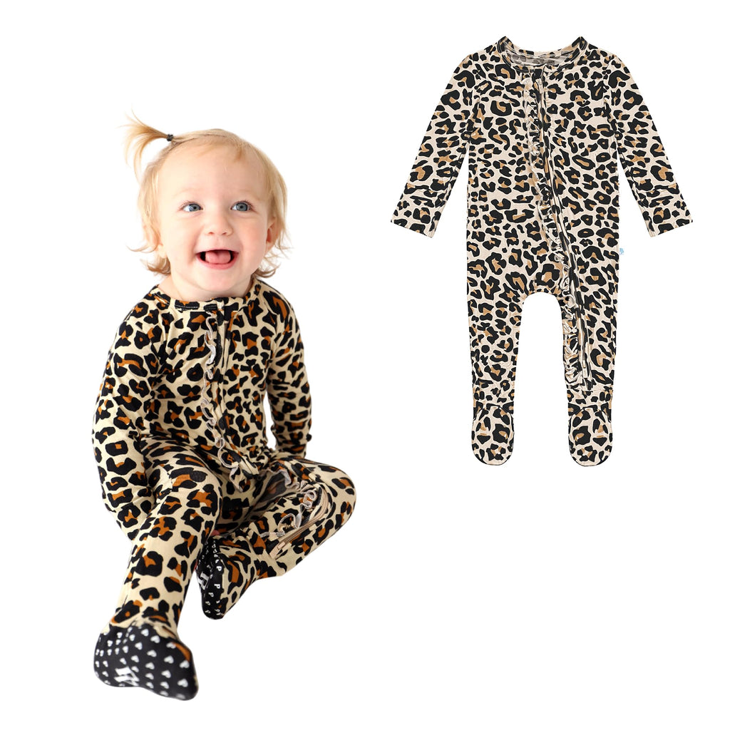 Posh Peanut Footie Pajamas for Baby Girls – Sleepers in Ultra-Soft Viscose from Bamboo with 2-Way Zipper & Ruffle Trim