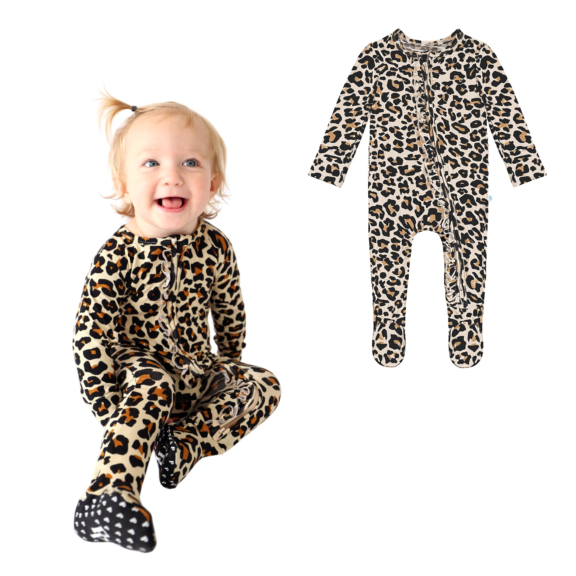 Posh Peanut Footie Pajamas for Baby Girls – Sleepers in Ultra-Soft Viscose from Bamboo with 2-Way Zipper & Ruffle Trim