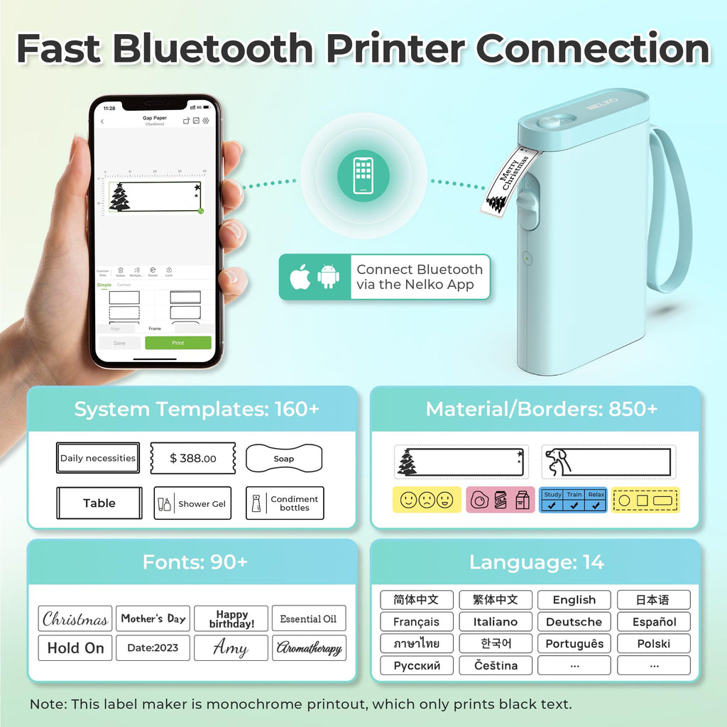 Nelko Label Maker Machine with Tape, P21 Bluetooth Label Printer, Wireless Mini Label Makers with Multiple Templates for School Office Home, White