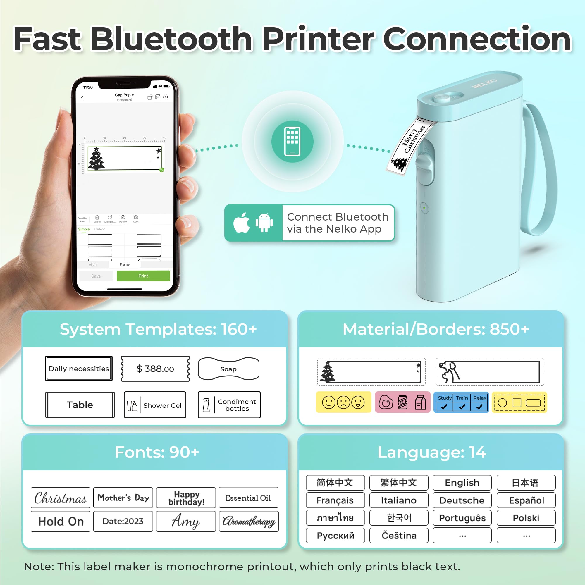 Nelko Label Maker Machine with Tape, P21 Bluetooth Label Printer, Wireless Mini Label Makers with Multiple Templates for School Office Home, White