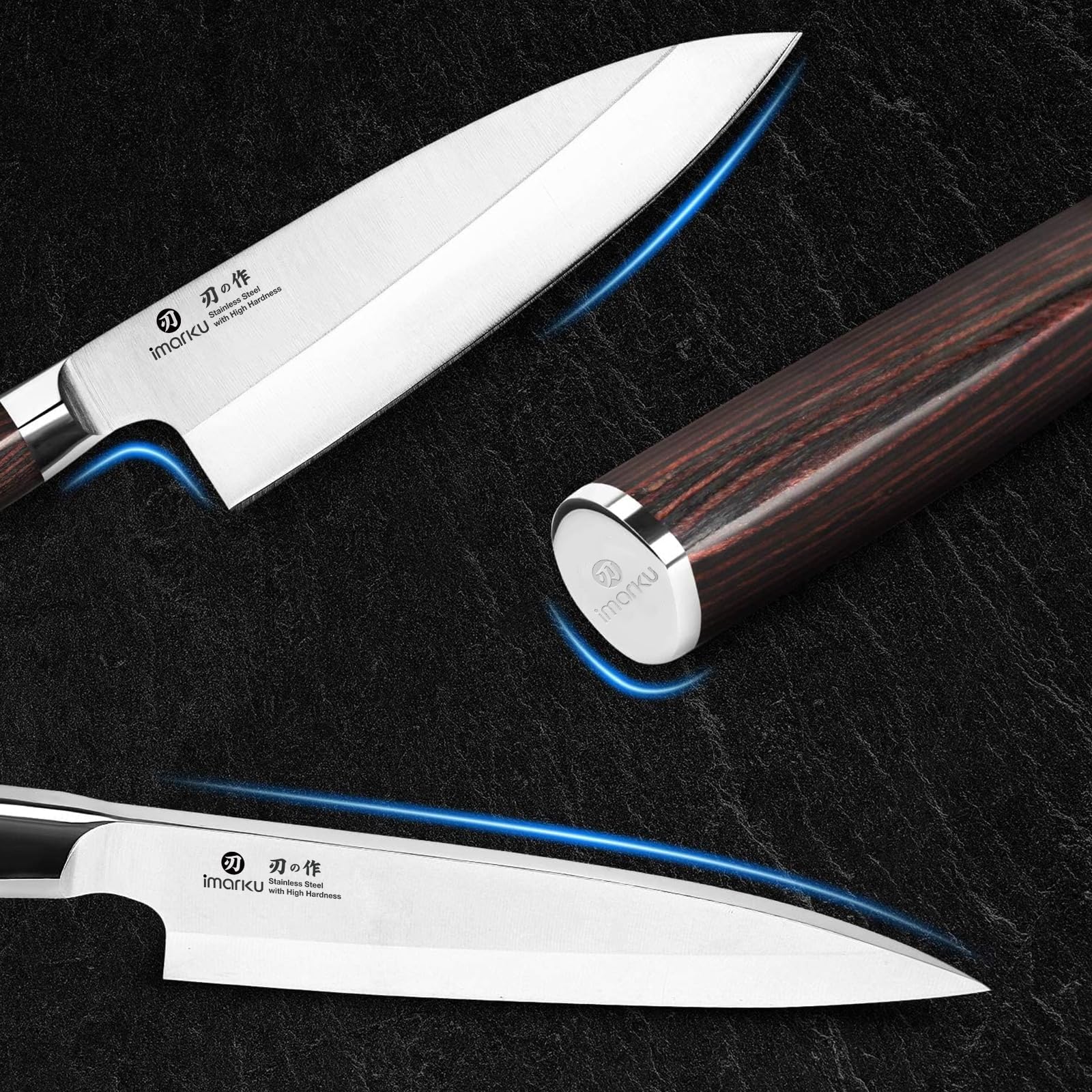 imarku 14-Piece Knife Set, Japanese Stainless Steel Knives Set for Kitchen, Full-Tang Gyutou Knife Sets with Block and Build-in Sharpener, Brown, Dishwasher Safe, House Warming Gifts for Mom