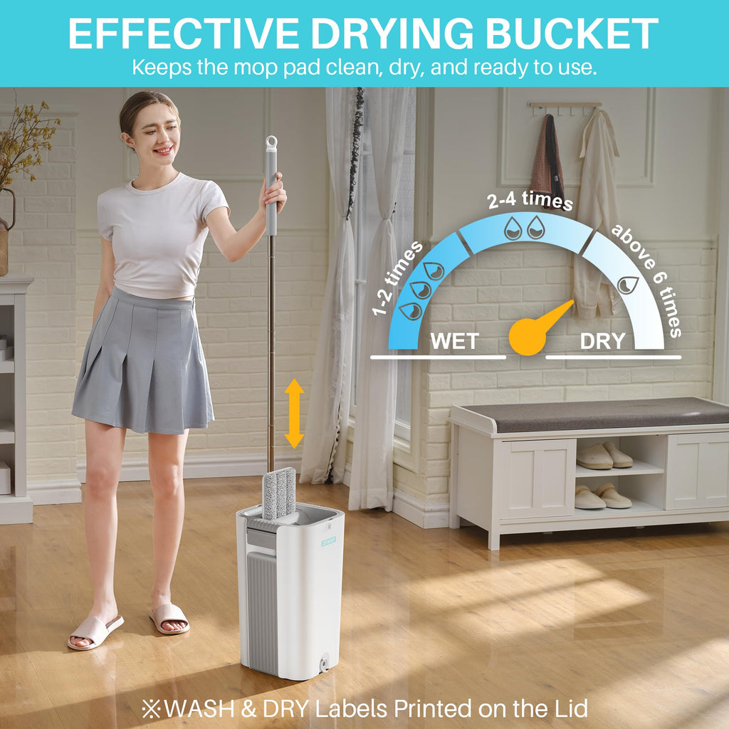 JOYMOOP Mop and Bucket Set, Flat Mops for Floor & Wall Cleaning, Commercial & Household Use, Hardwood Floor Mop with Long Handle & 4 Microfiber Pads