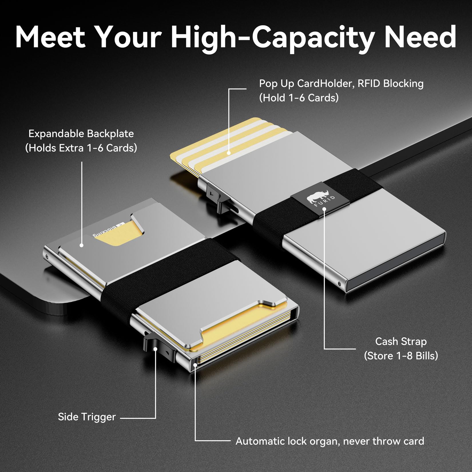 furid Smart Card Wallet for Men Slim: Minimalist Wallet For Men - RFID Blocking Pop Up Front Pocket Wallet, Metal Wallet 11 Card Holder