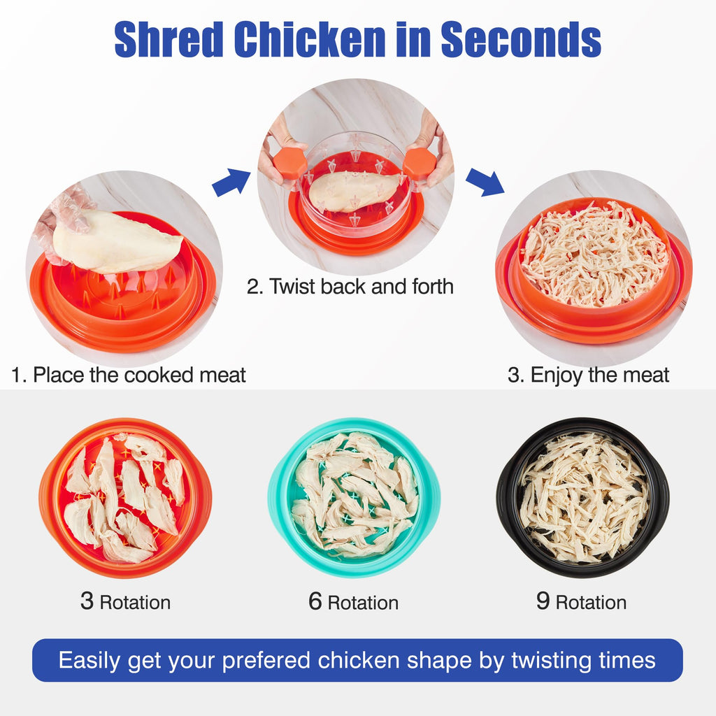 Chicken Shredder Tool Twist: 2026 Pro Food-Grade Visible Meat Shredder with Strong Anti-Slip Base, Ergonomic Handle, Chicken Breast Shredder, Suitable for Pork Beef Chicken - Black