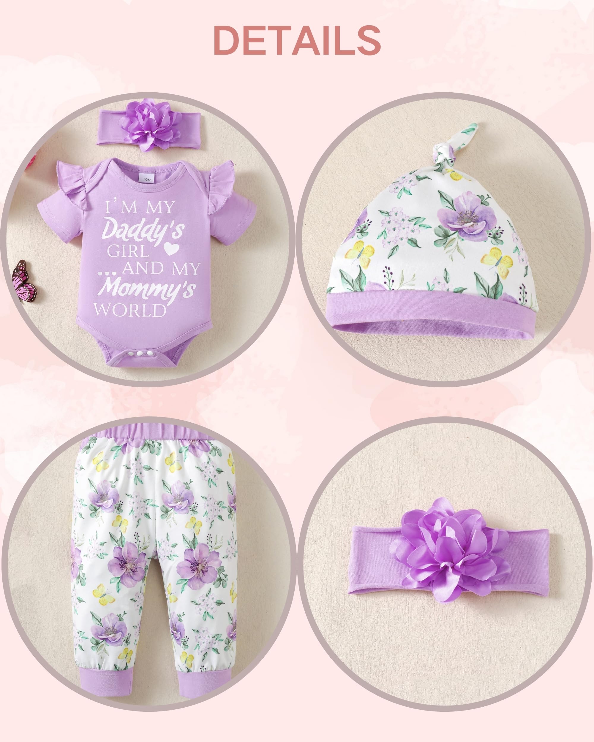 Renotemy Newborn Infant Baby Girl Clothes Summer Outfits Infant Romper Pants Cute Toddler Girl Clothes Gift Set