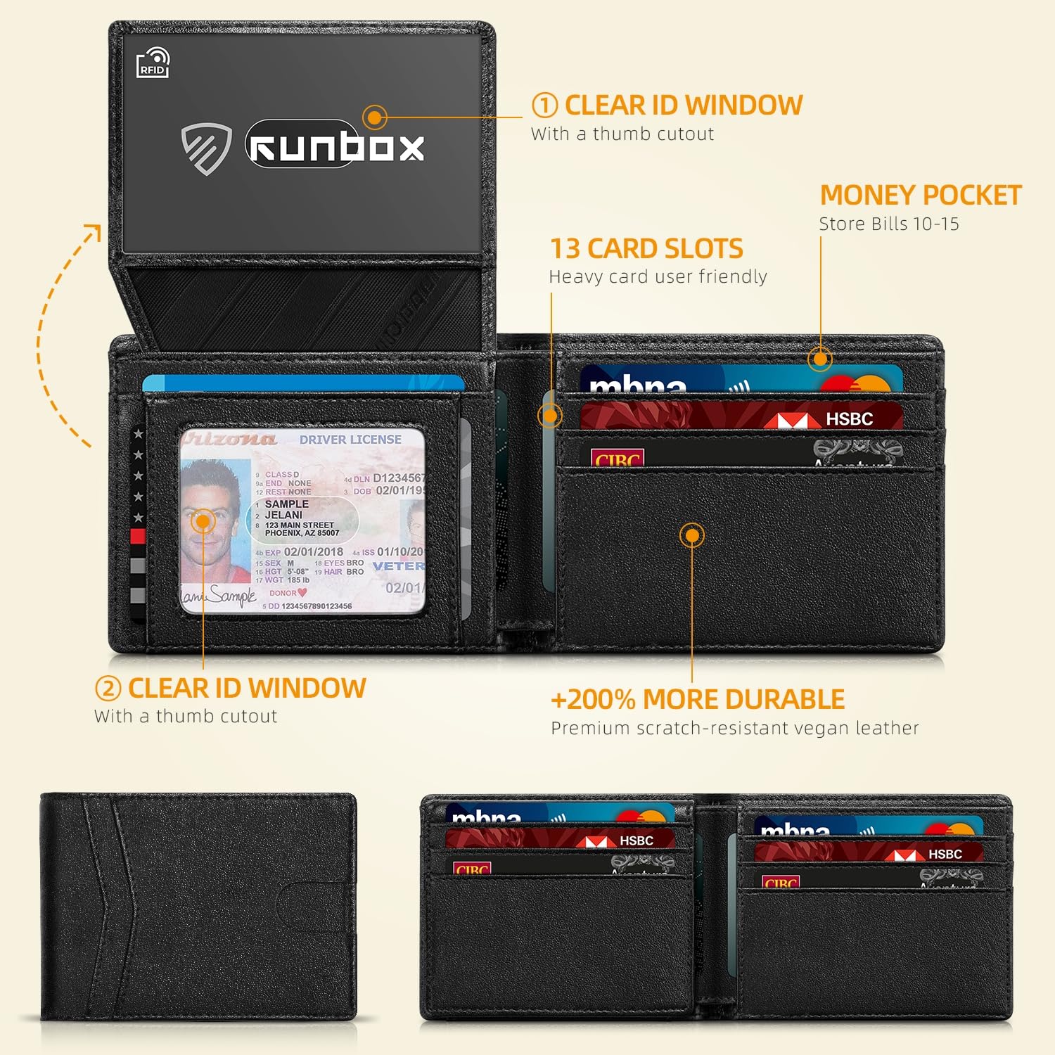 RUNBOX Wallet for Men Slim Rfid Leather 2 ID Window With Gift Box | Slim, Rfid, 2 ID Window, With Gift Box, Slim, Rfid
