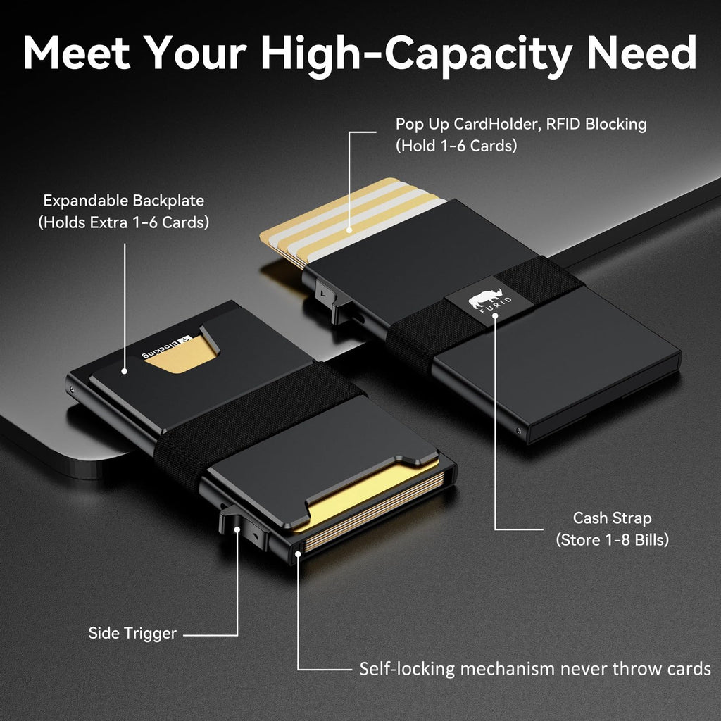 furid Smart Card Wallet for Men Slim: Minimalist Wallet For Men - RFID Blocking Pop Up Front Pocket Wallet, Metal Wallet 11 Card Holder