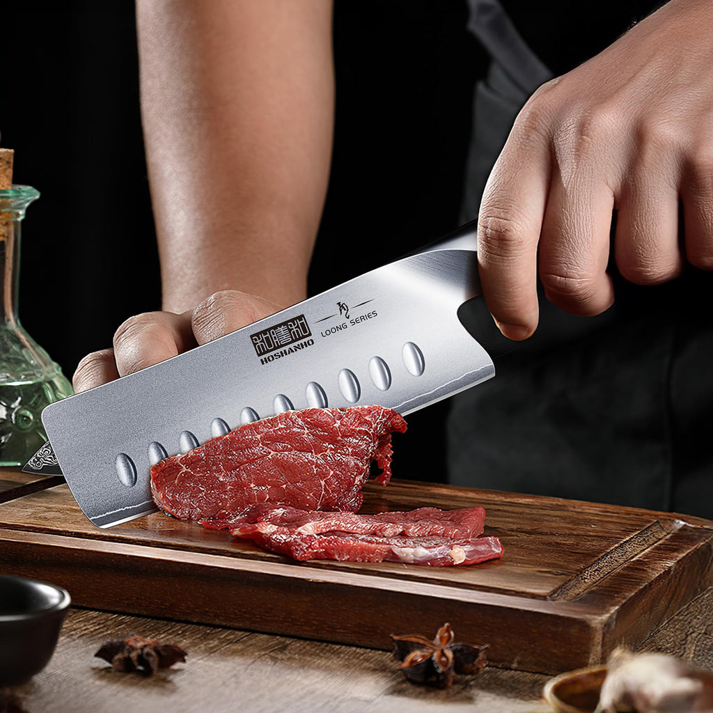 HOSHANHO 7 Inch Nakiri Knife, Japanese High Carbon Stainless Steel Chef Knife, Multipurpose Meat Vegetable Sharp Kitchen Knife with Ergonomic Pakkawood Handle