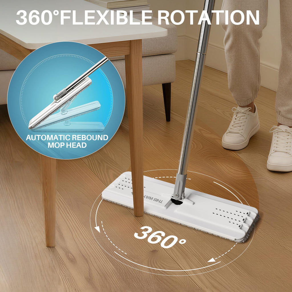 JOYMOOP Mop and Bucket Set, Flat Mops for Floor & Wall Cleaning, Commercial & Household Use, Hardwood Floor Mop with Long Handle & 4 Microfiber Pads