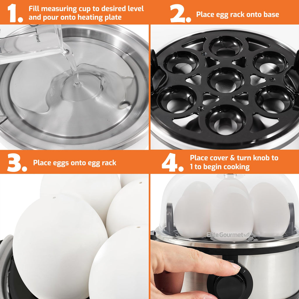Elite Gourmet EGC115M Easy Egg Cooker Electric 7-Egg Capacity, Soft, Medium, Hard-Boiled Egg Cooker with Auto Shut-Off, Measuring Cup Included, BPA Free, Retro Mint