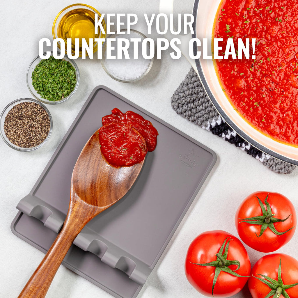 Zulay Kitchen Spoon Rest for Multiple Utensils High Heat-Resistant Silicone Drip Pad, BPA-Free Spoon Holder for Stove Top, Kitchen Gadget Holder for Ladles, Tongs, Cooking Spatula - Makes Great Gift