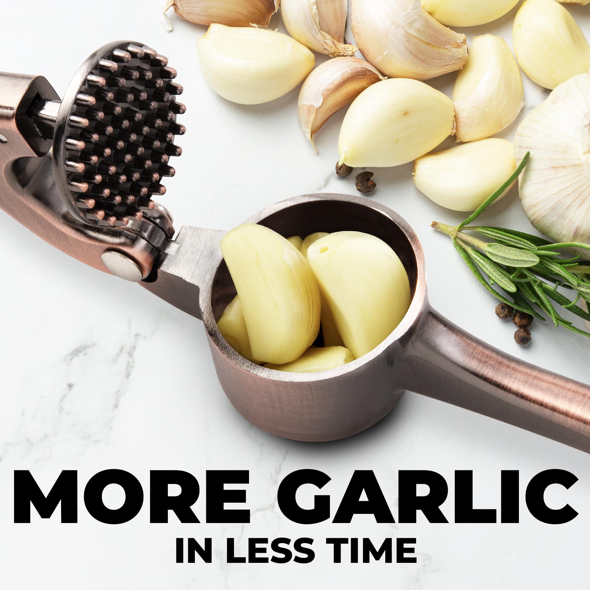 Zulay Kitchen Premium Garlic Press Set - Rust Proof Professional Garlic Mincer Tool - Easy-Squeeze, Easy-Clean with Soft, Ergonomic Handle - Silicone Garlic Peeler & Brush (Silver)