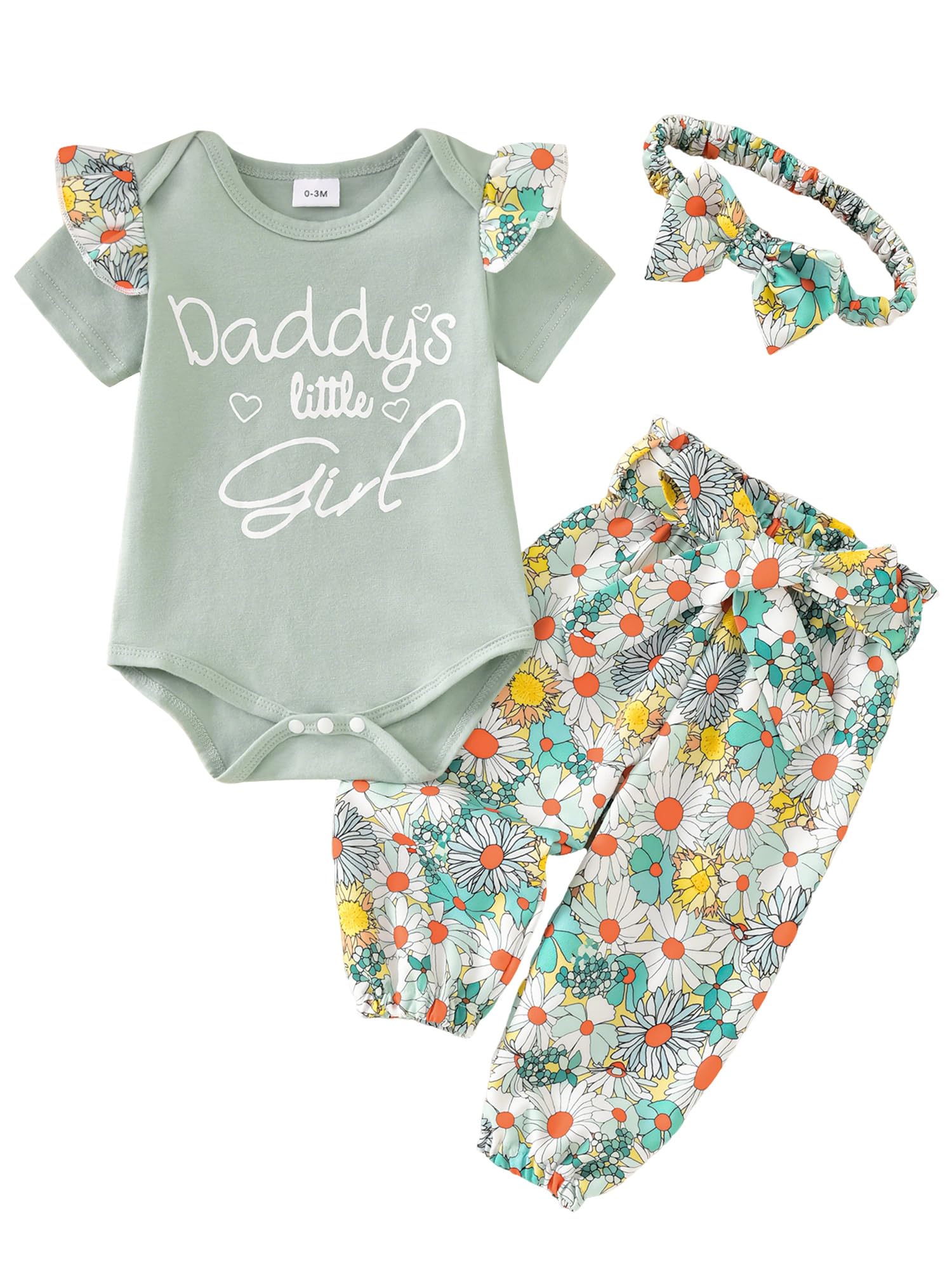 AMAWMW Baby Girl Clothes Set Daddys Little Girl Ruffle Romper Top Camouflage Pants Newborn Infant Baby Girl Outfit