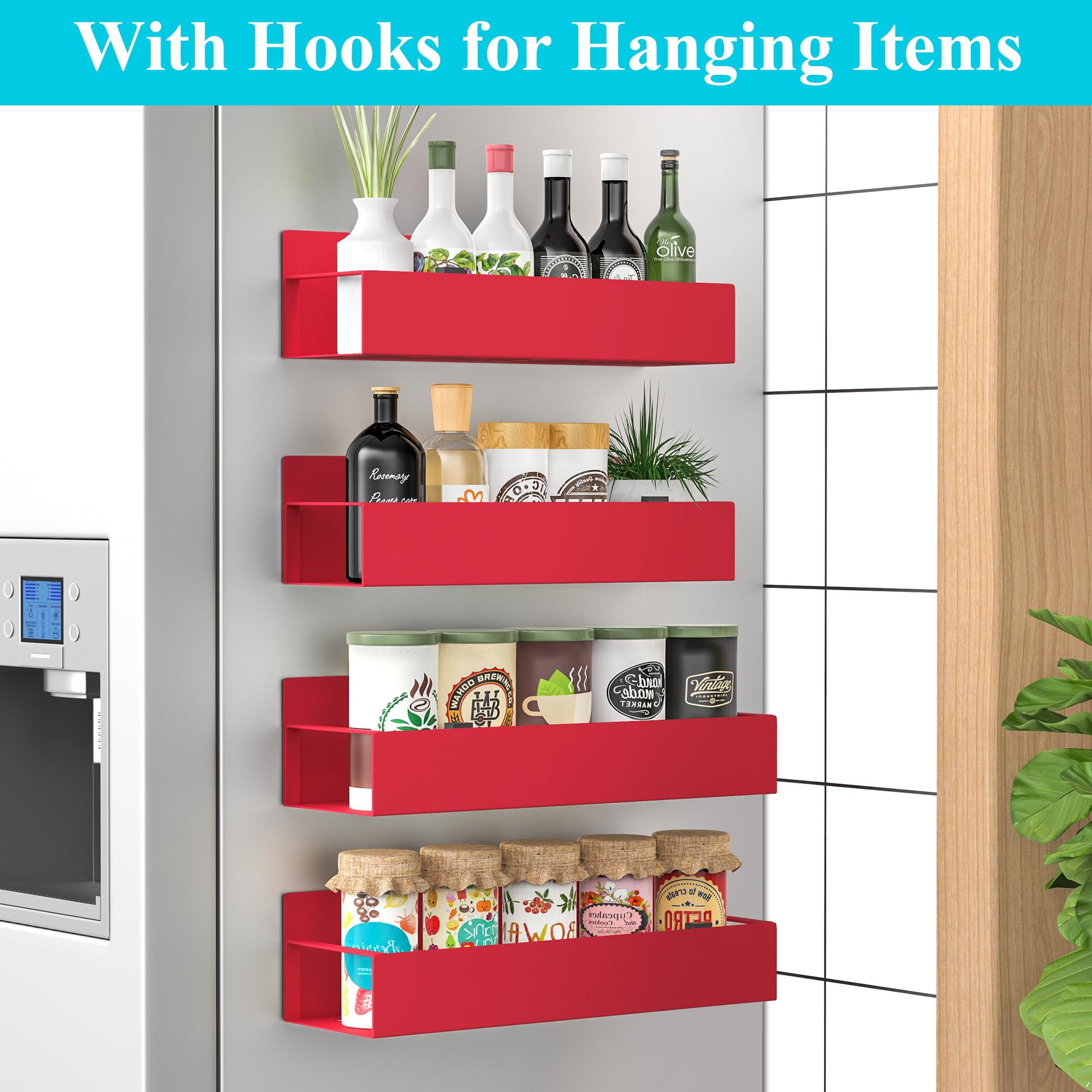 HuggieGems Metal 4 Pack Magnetic Spice Storage Rack Organizer for Refrigerator and Oven, Black Fridge Organizers and Storage