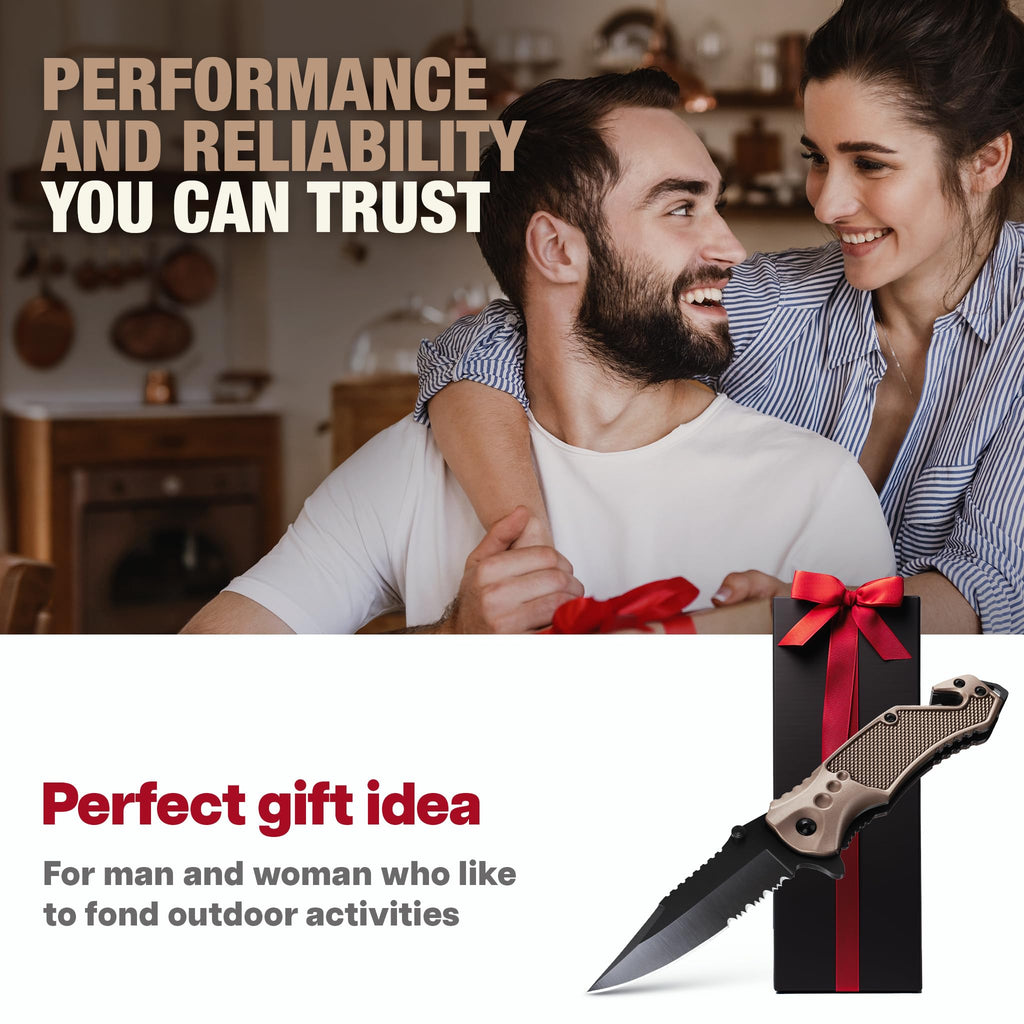 GOOD WORKER Legal Pocket Knife with 2.95” Serrated Blade, Glass Breaker, Seat Belt Cutter - EDC Sharp Folding Knives with Portable Clip - Small Tool for Tactical Camping Survival Hiking - Gifts for Men, Women