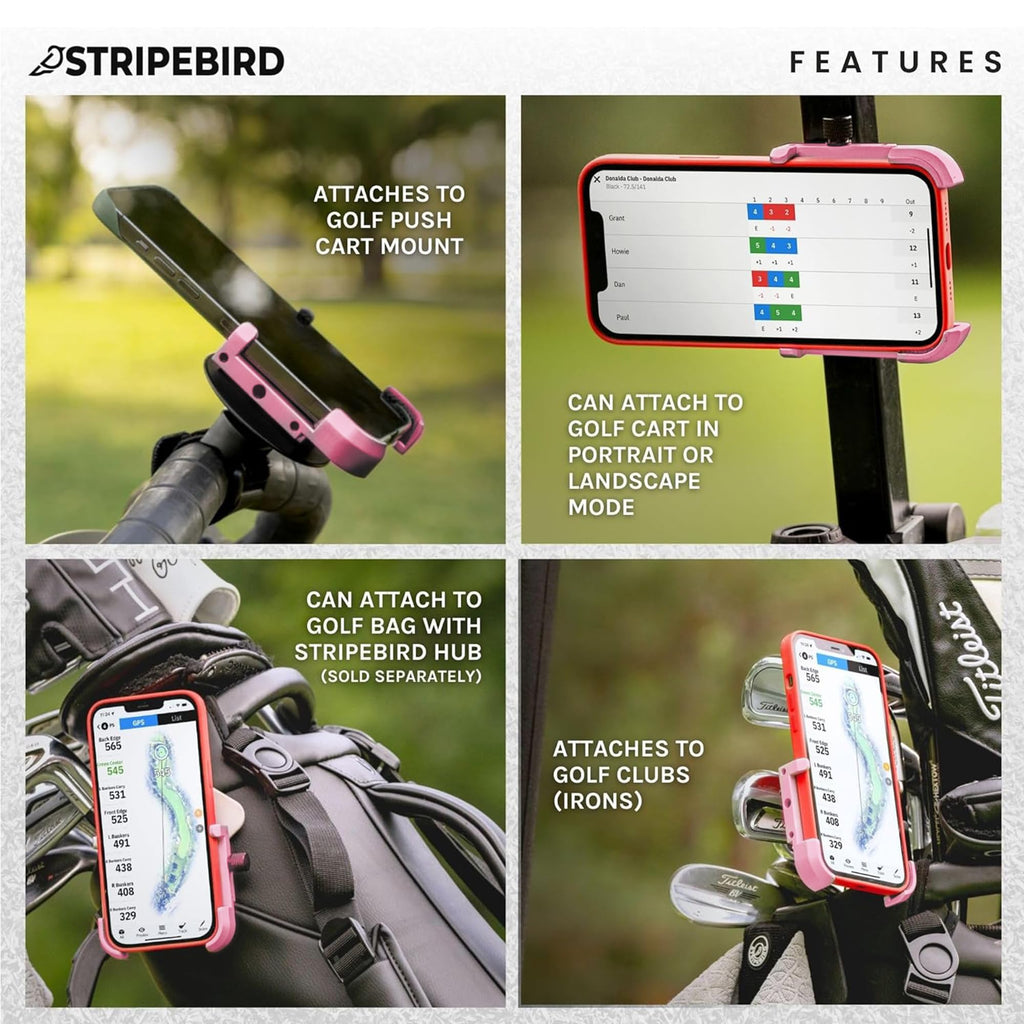 Stripebird - Magnetic Golf Cart Phone Holder - US Patented, Neodymium N52 Magnets - Golf Cart Phone Mount for iPhone & Samsung - Slim Golf Caddy Accessories for Men & Women