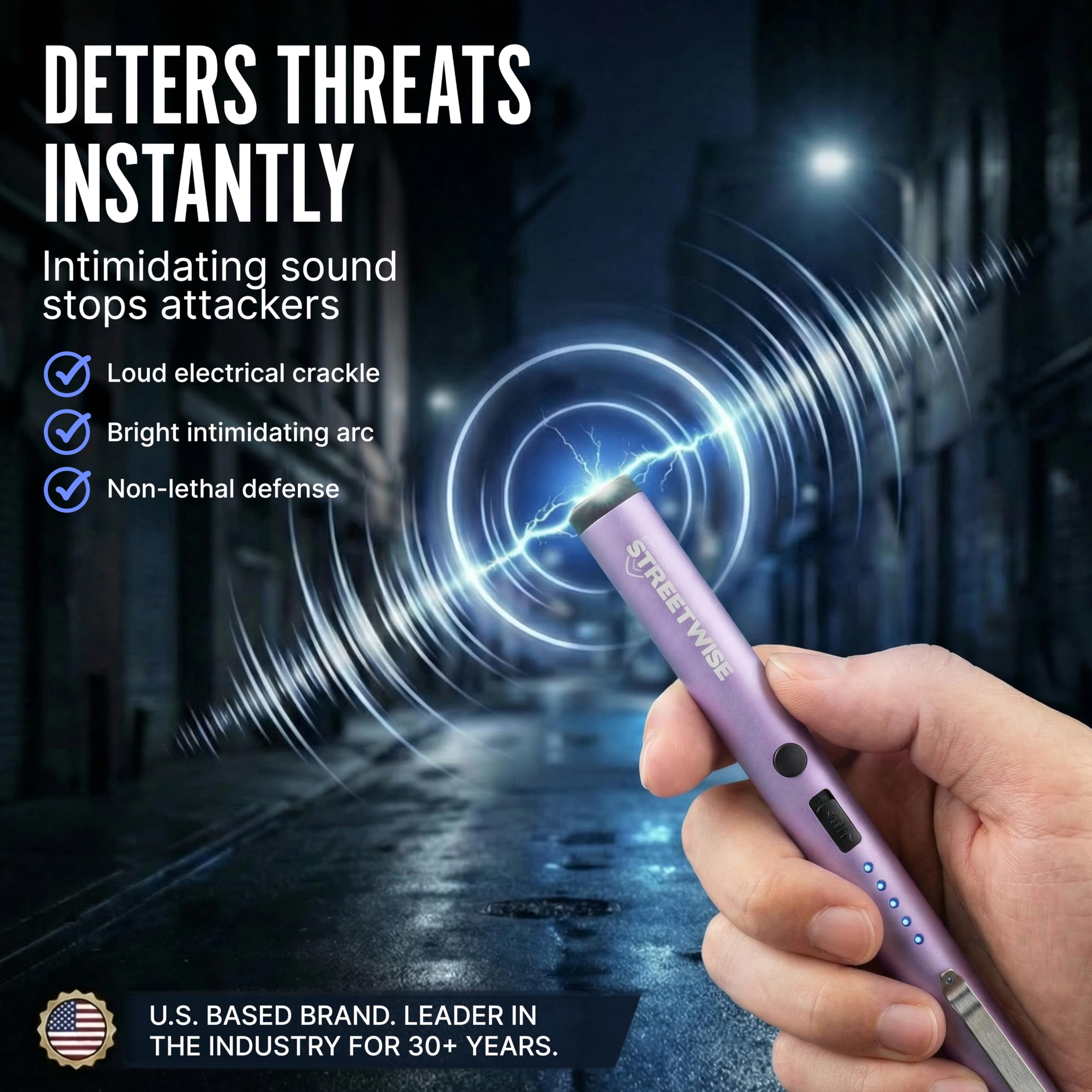 Streetwise Pain Pen 25,000,000 Volts Stun Gun for Self Protection - Tactical Stun Pen for Women and Men, USB Rechargeable, Battery Indicator, Durable Clip, Compact and Concealable for Protection